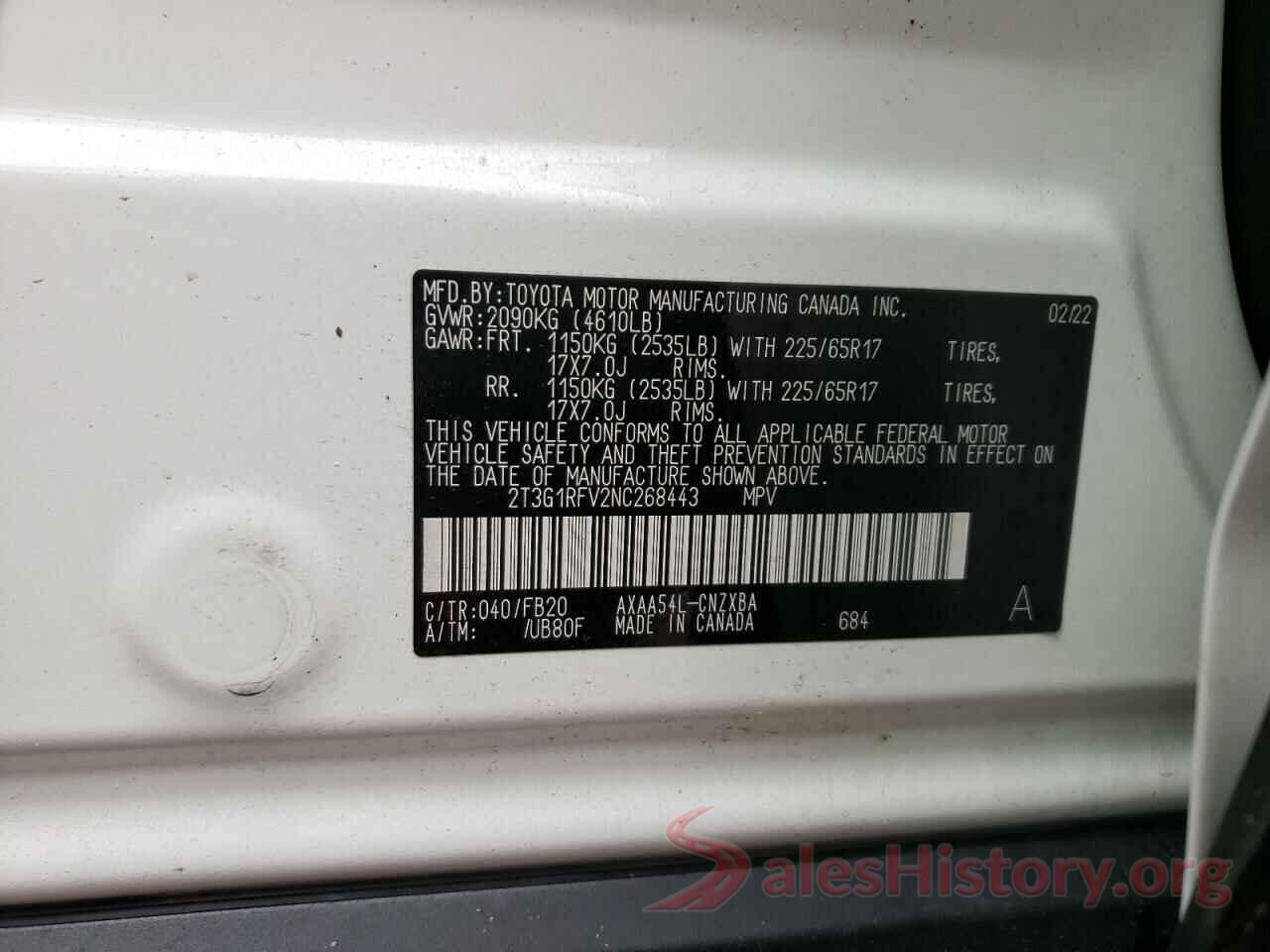 2T3G1RFV2NC268443 2022 TOYOTA RAV4