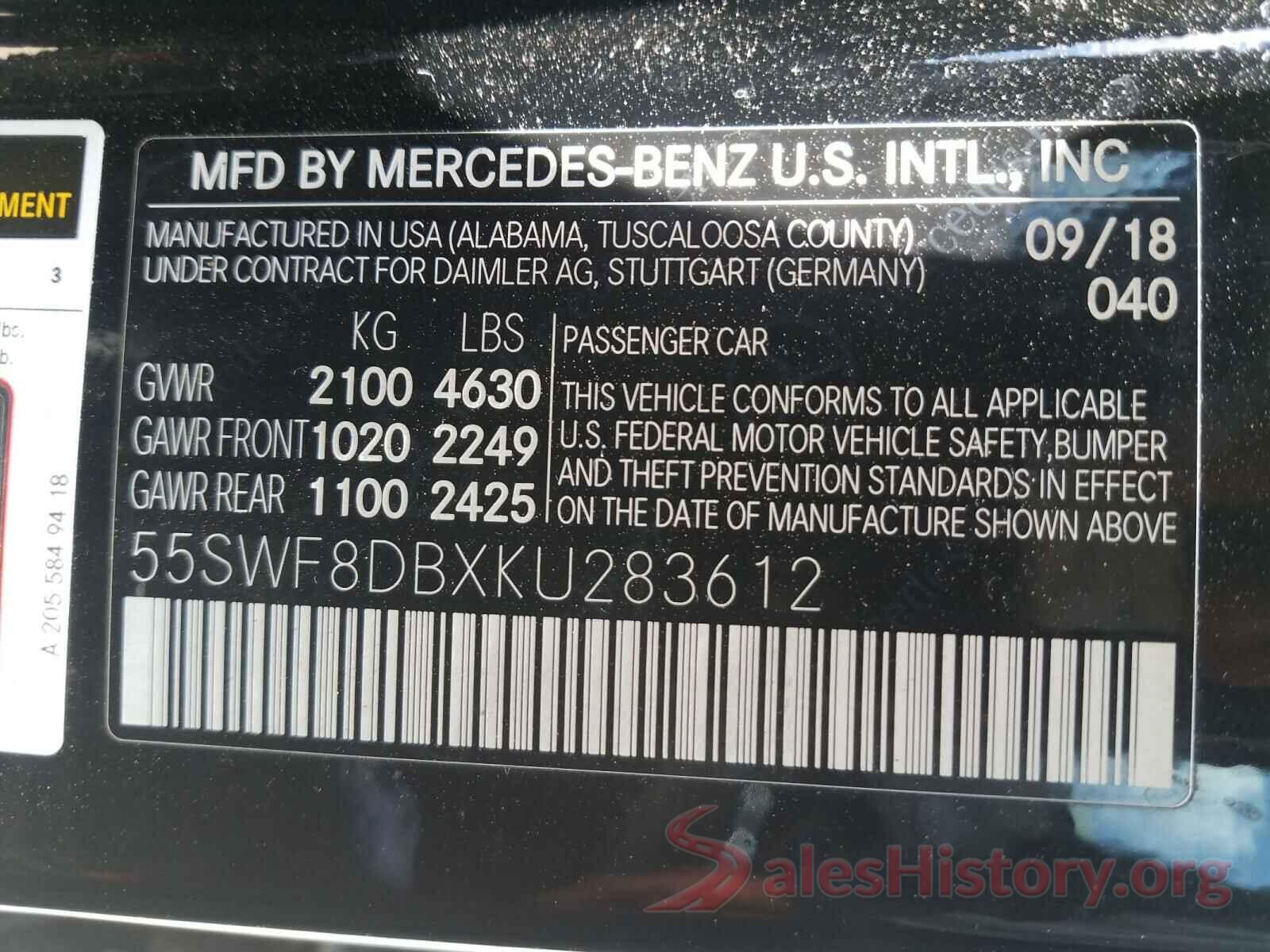 55SWF8DBXKU283612 2019 MERCEDES-BENZ C CLASS