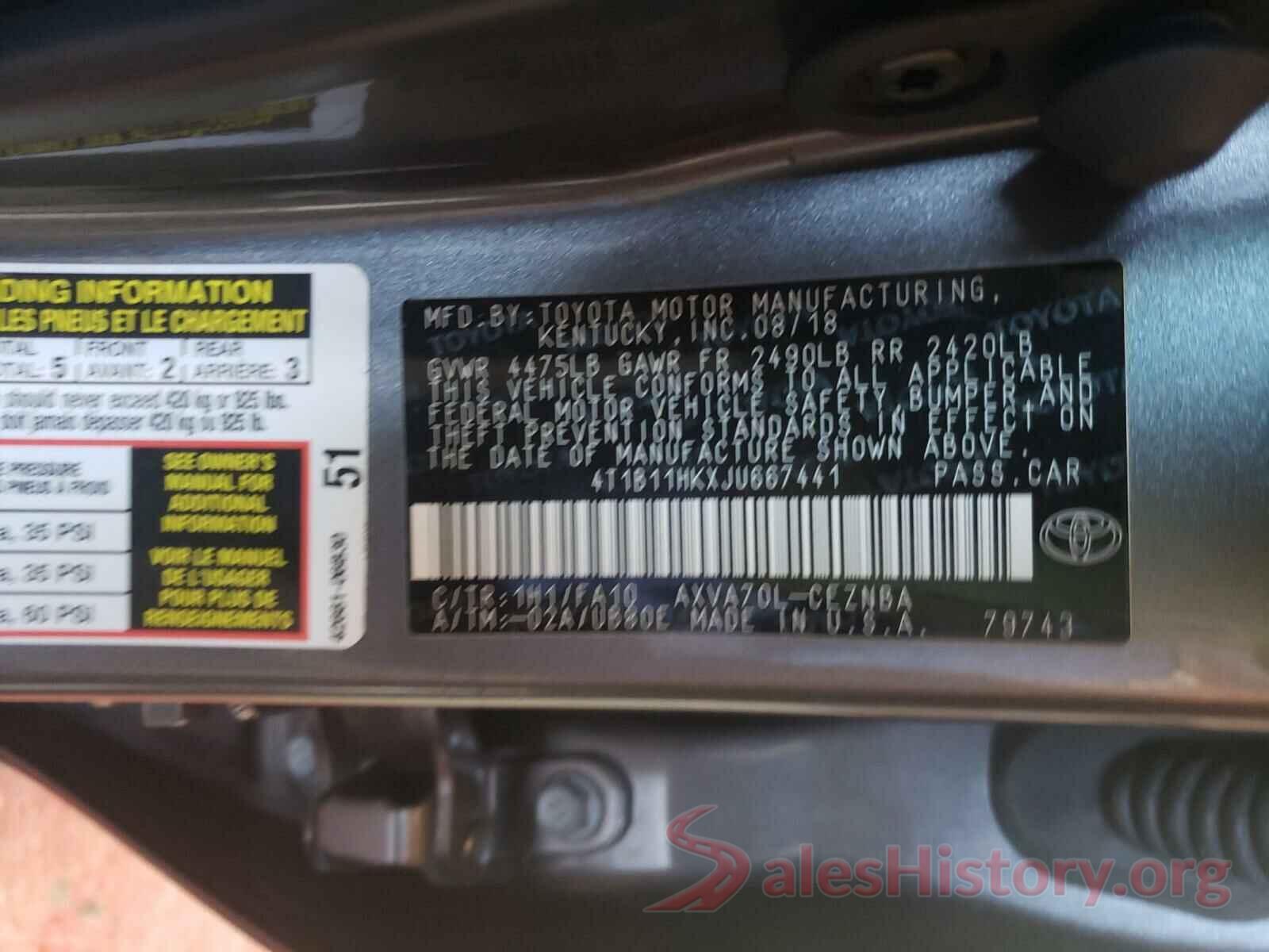 4T1B11HKXJU667441 2018 TOYOTA CAMRY