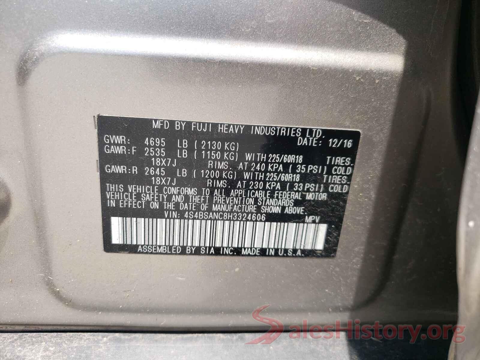 4S4BSANC8H3324606 2017 SUBARU OUTBACK