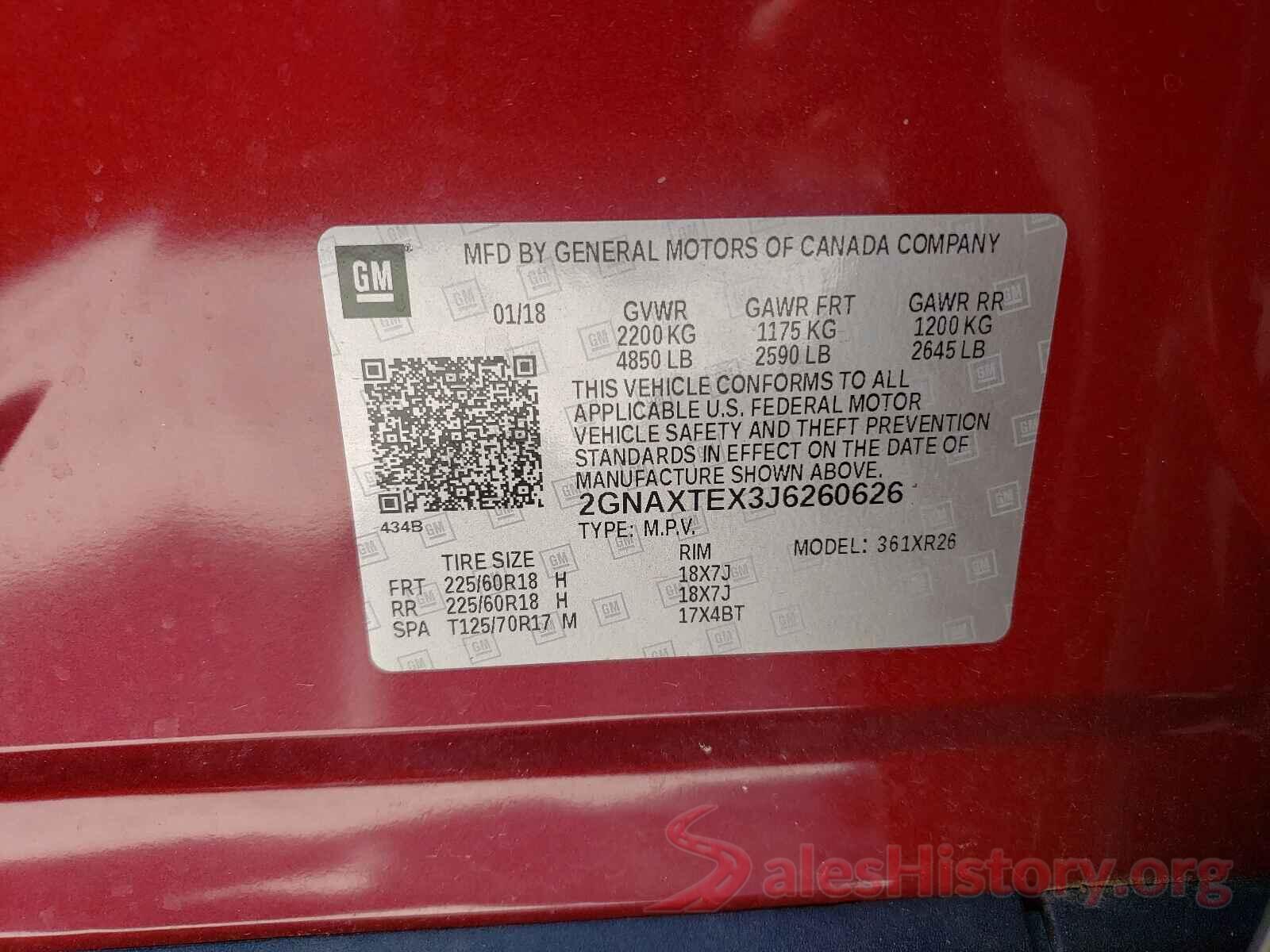 2GNAXTEX3J6260626 2018 CHEVROLET EQUINOX