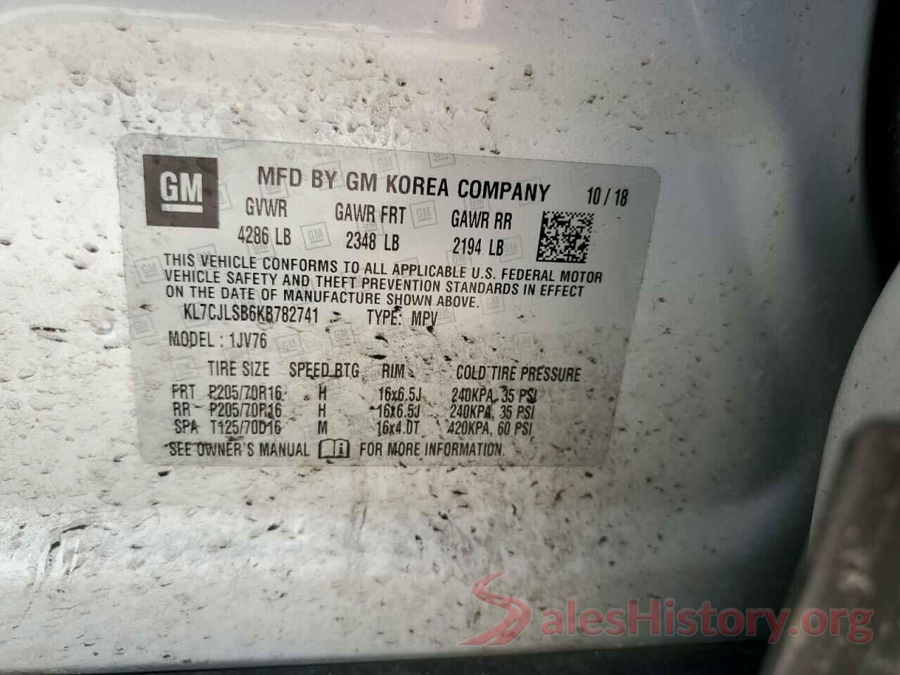 KL7CJLSB6KB782741 2019 CHEVROLET TRAX