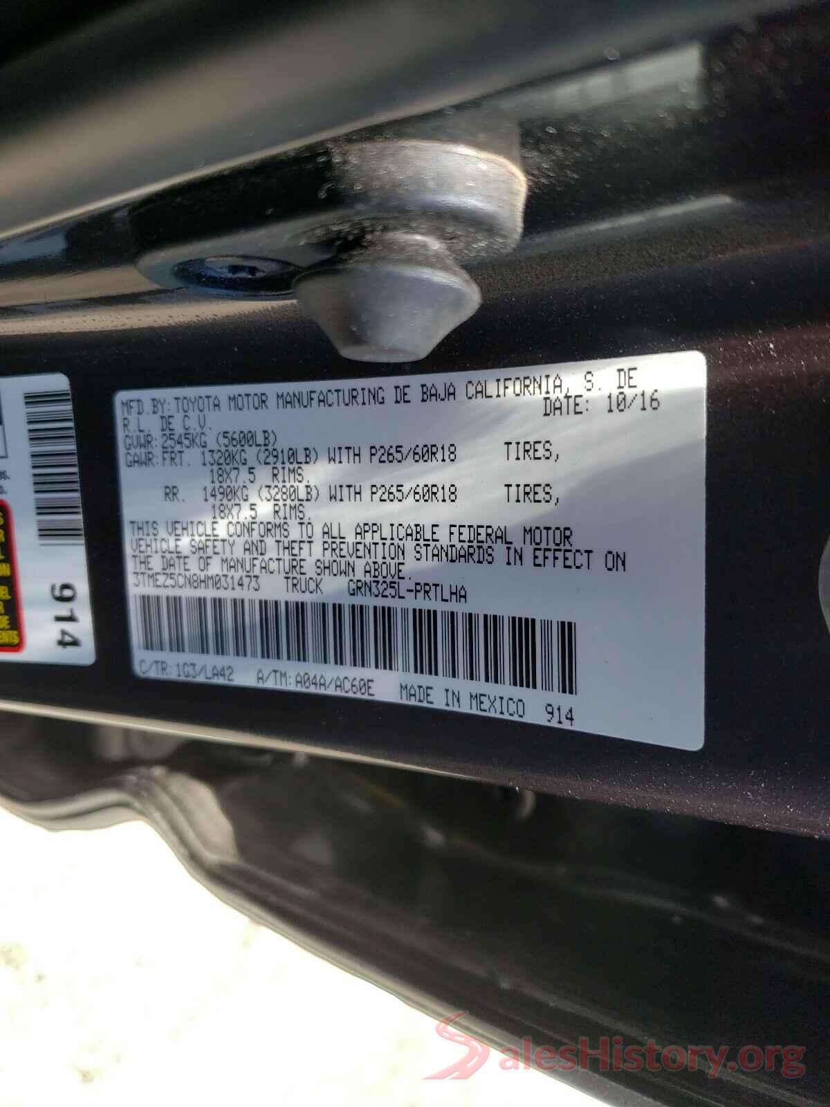 3TMEZ5CN8HM031473 2017 TOYOTA TACOMA