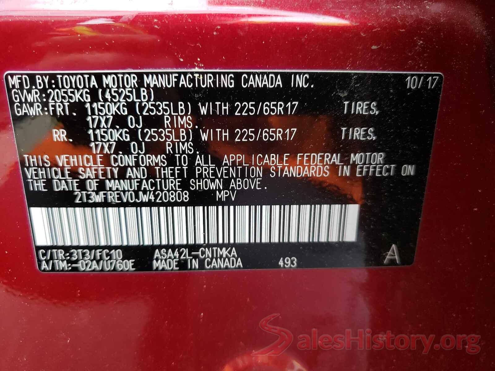 2T3WFREV0JW420808 2018 TOYOTA RAV4