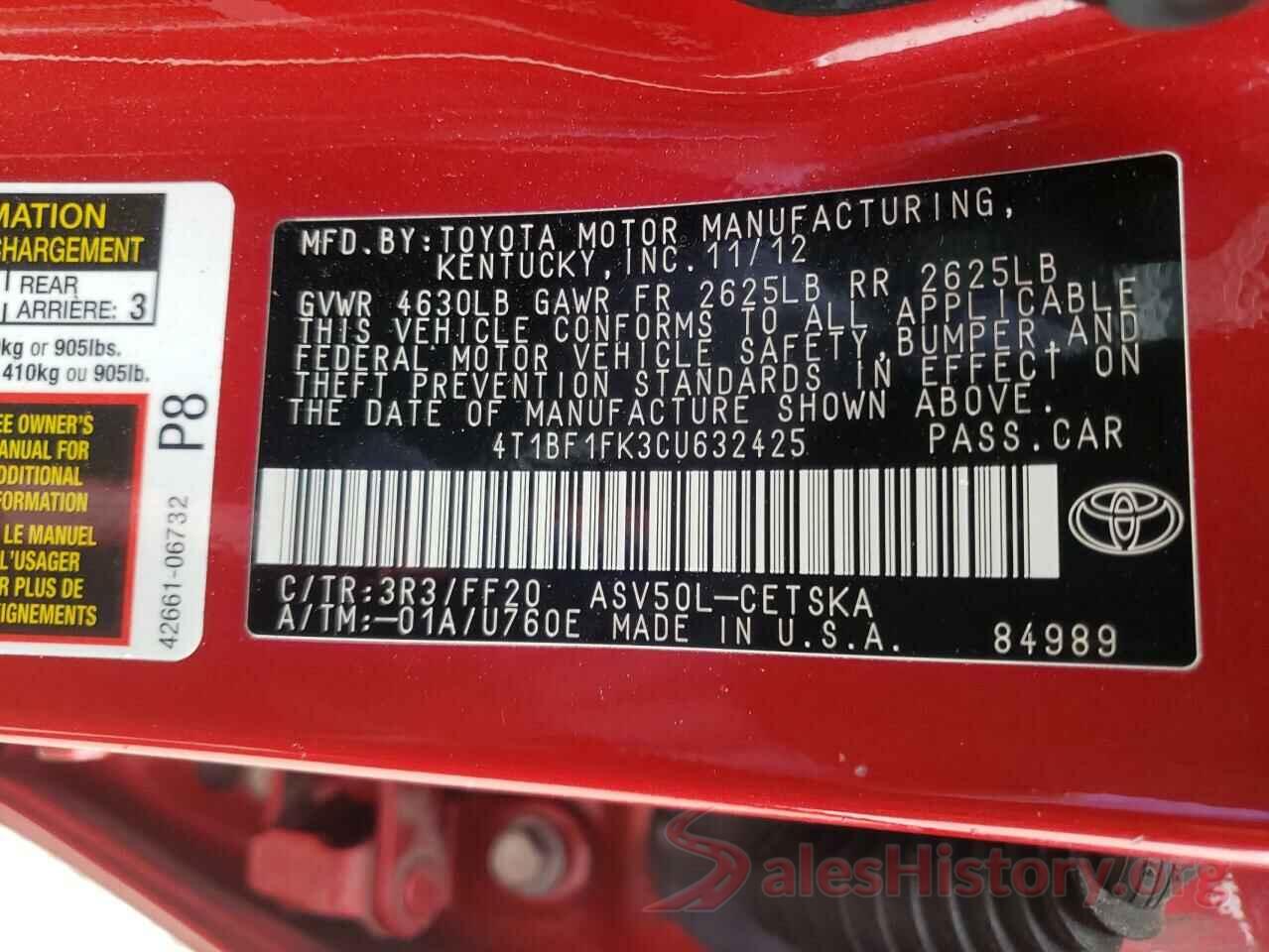 4T1BF1FK3CU632425 2012 TOYOTA CAMRY