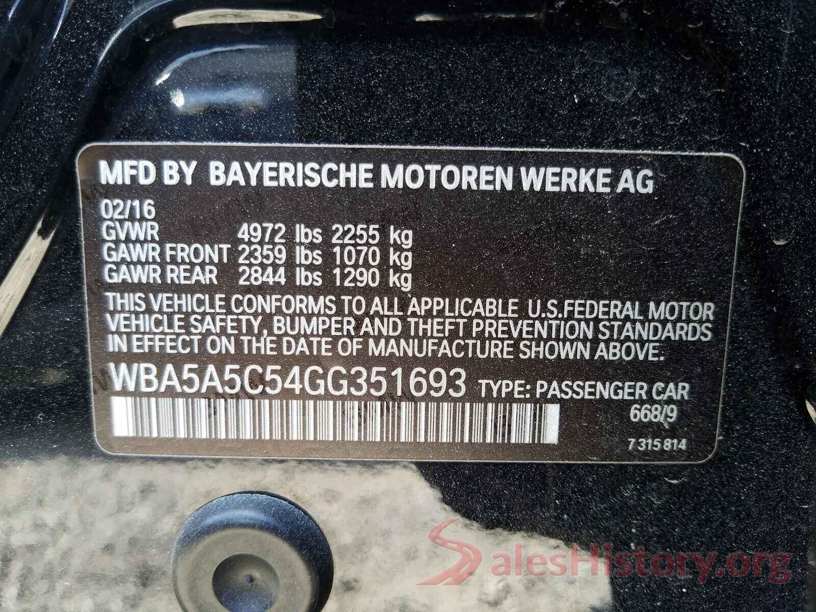 WBA5A5C54GG351693 2016 BMW 5 SERIES