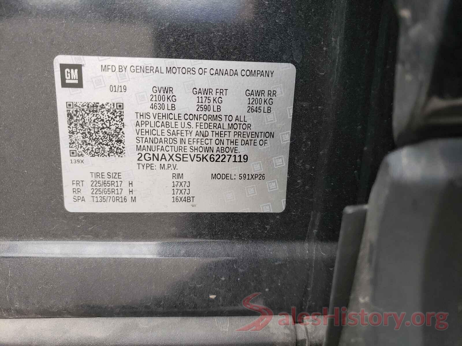 2GNAXSEV5K6227119 2019 CHEVROLET EQUINOX