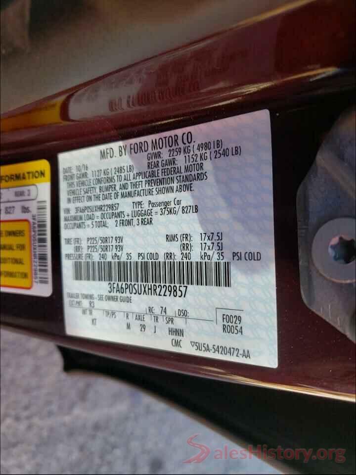 3FA6P0SUXHR229857 2017 FORD FUSION