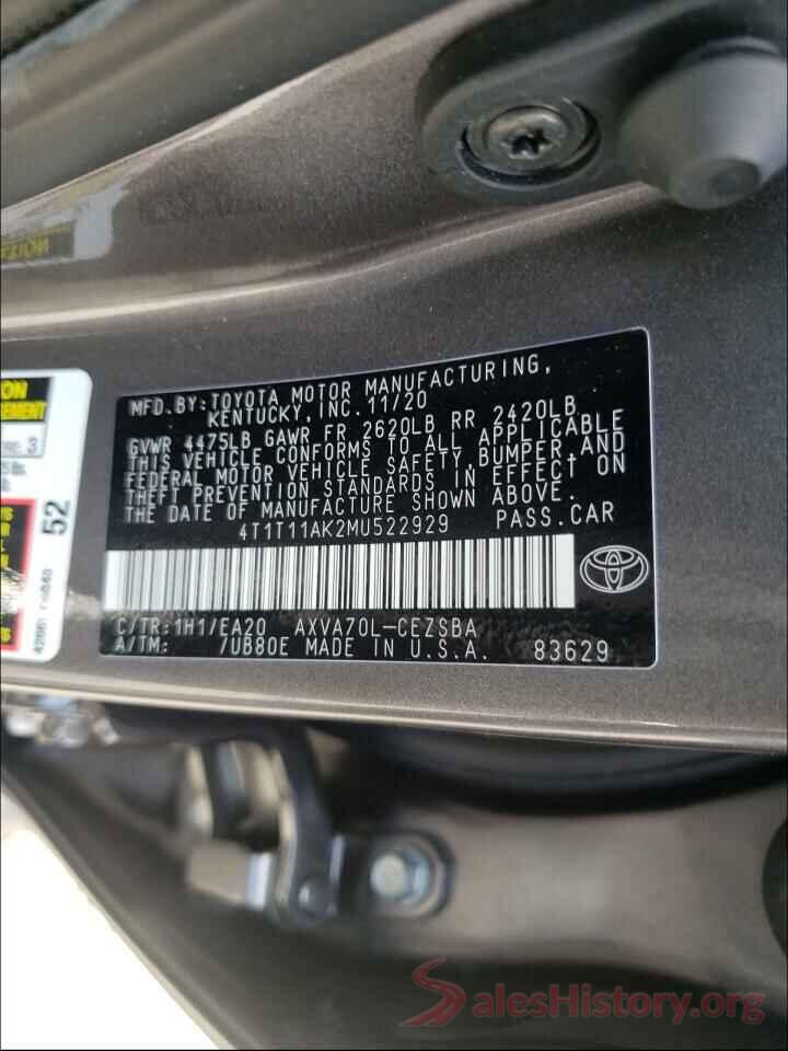 4T1T11AK2MU522929 2021 TOYOTA CAMRY