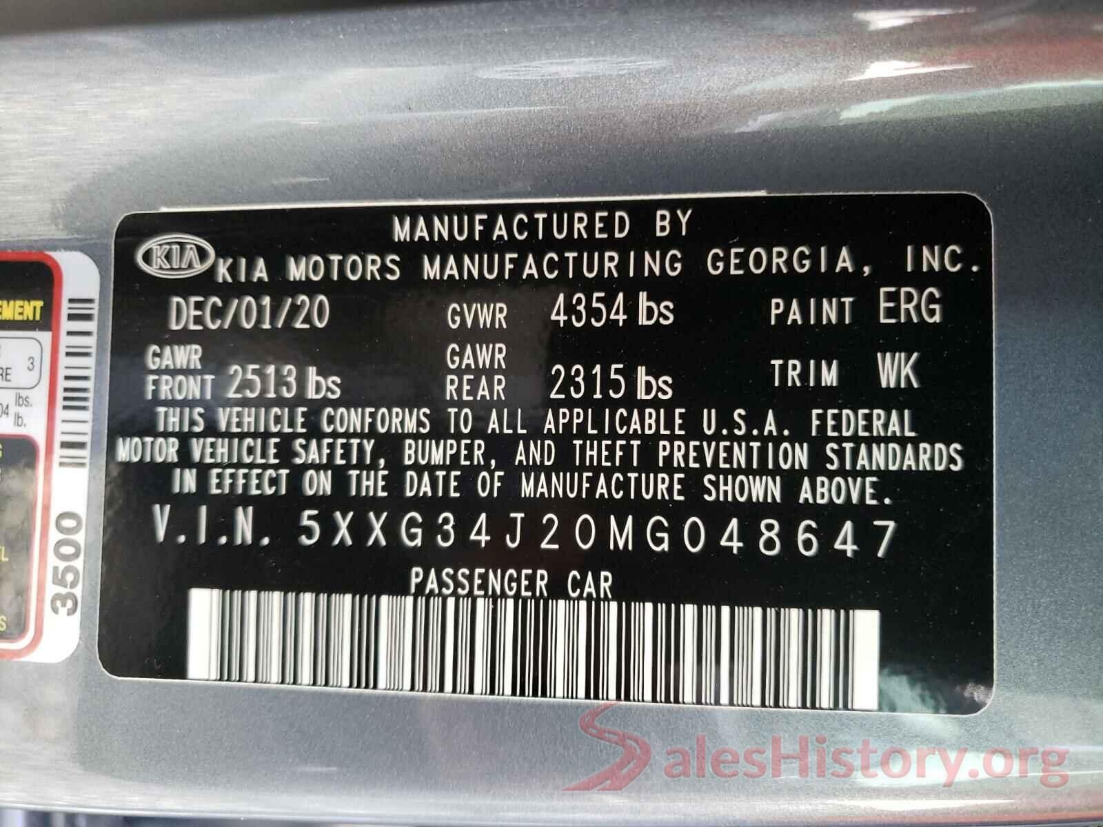 5XXG34J20MG048647 2021 KIA K5