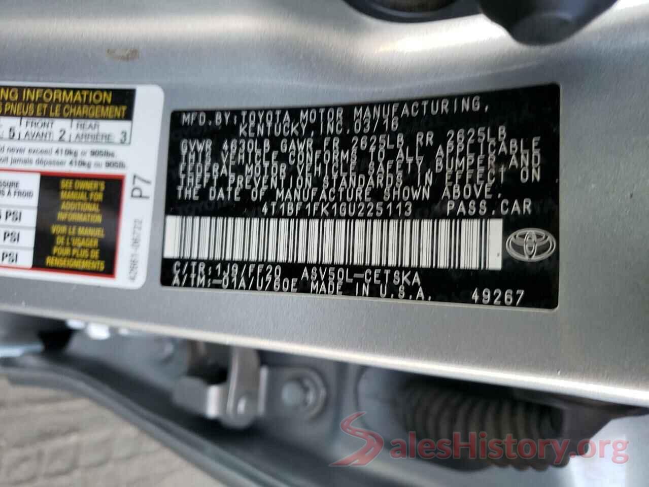 4T1BF1FK1GU225113 2016 TOYOTA CAMRY