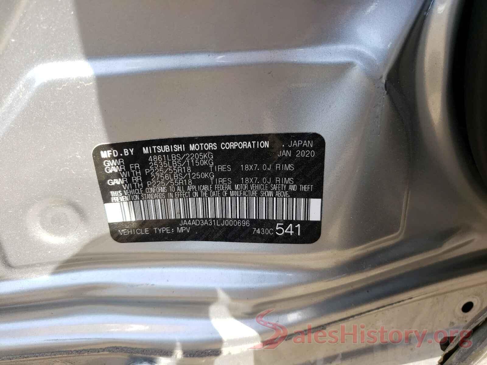 JA4AD3A31LJ000696 2020 MITSUBISHI OUTLANDER