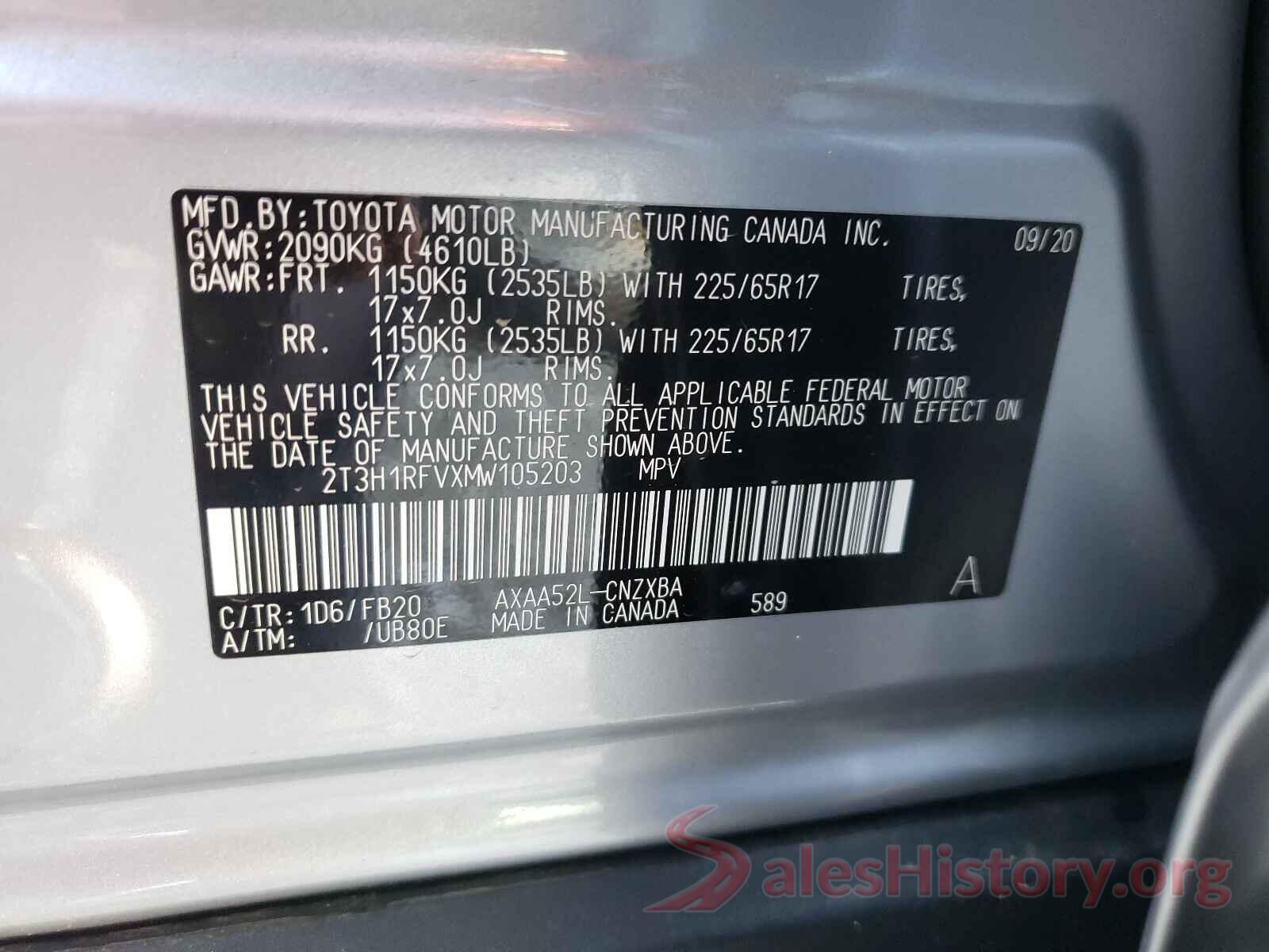 2T3H1RFVXMW105203 2021 TOYOTA RAV4