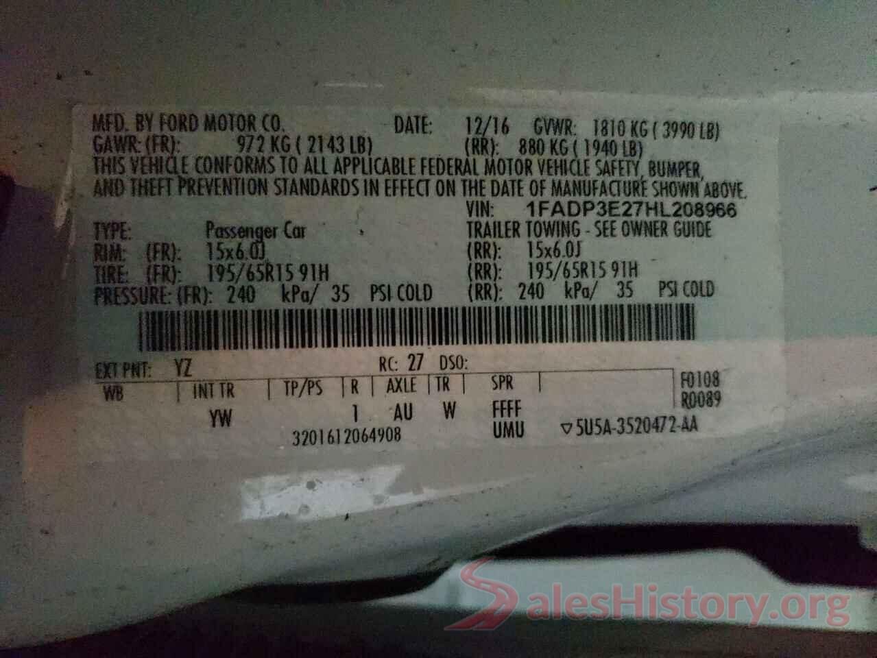 1FADP3E27HL208966 2017 FORD FOCUS