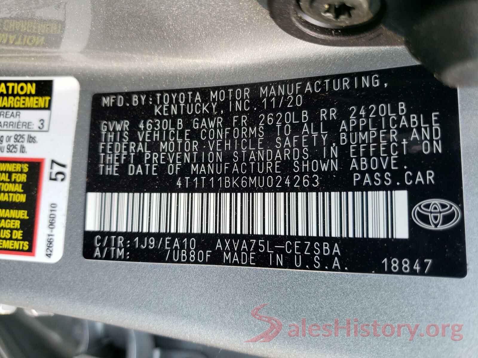 4T1T11BK6MU024263 2021 TOYOTA CAMRY