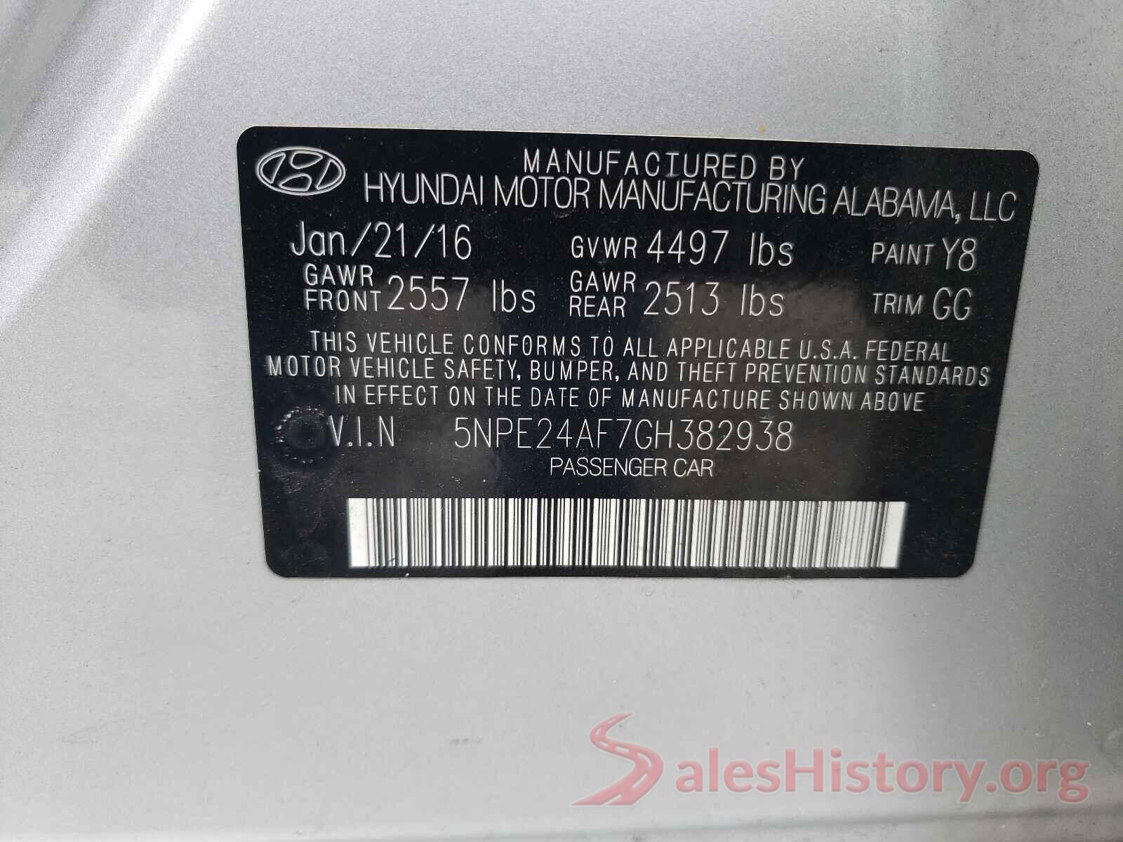 5NPE24AF7GH382938 2016 HYUNDAI SONATA