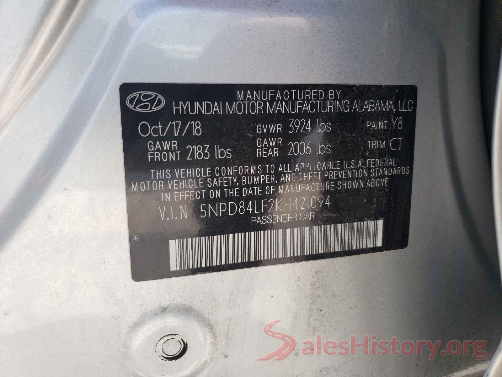 5NPD84LF2KH421094 2019 HYUNDAI ELANTRA