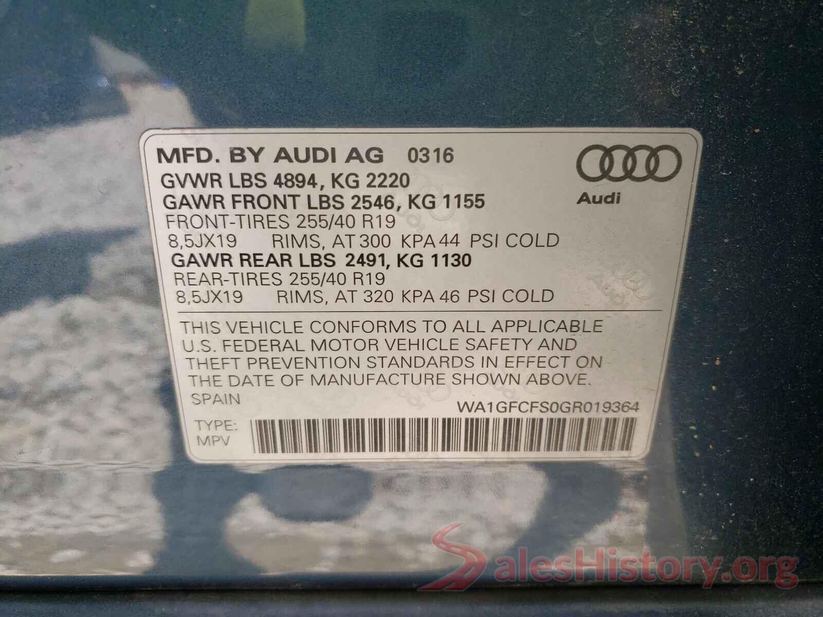 WA1GFCFS0GR019364 2016 AUDI Q3