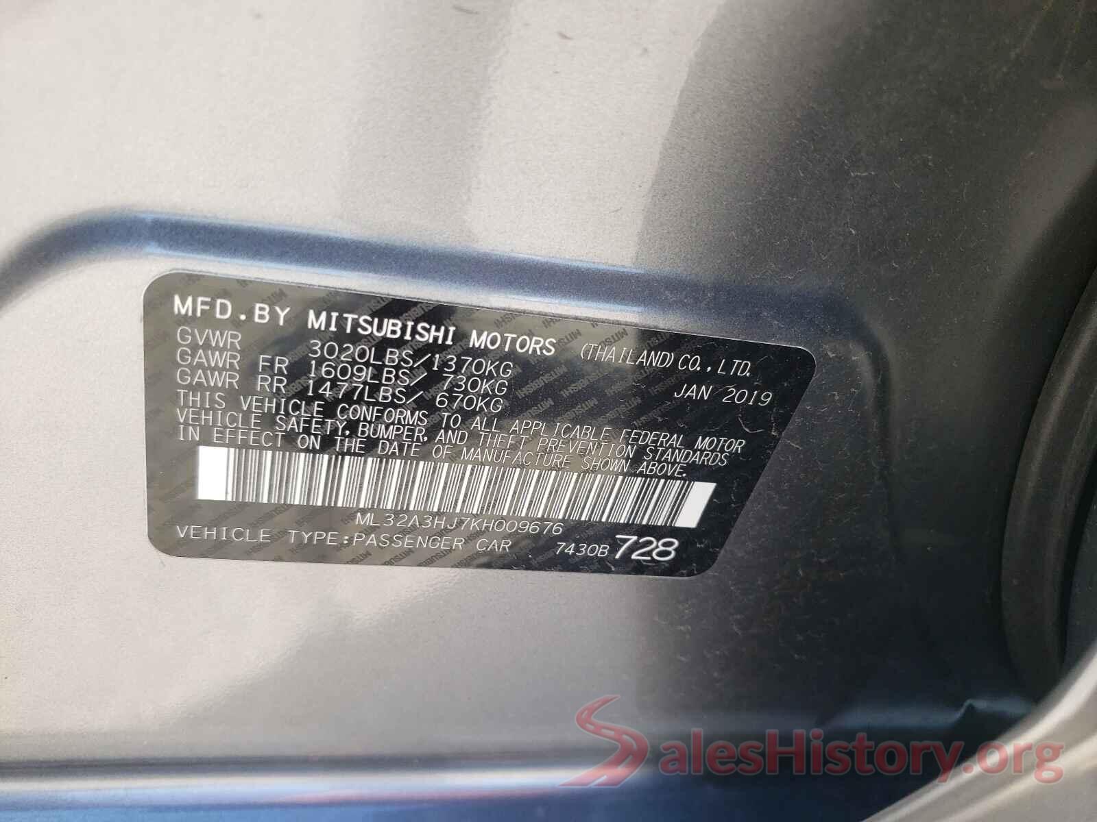 ML32A3HJ7KH009676 2019 MITSUBISHI MIRAGE