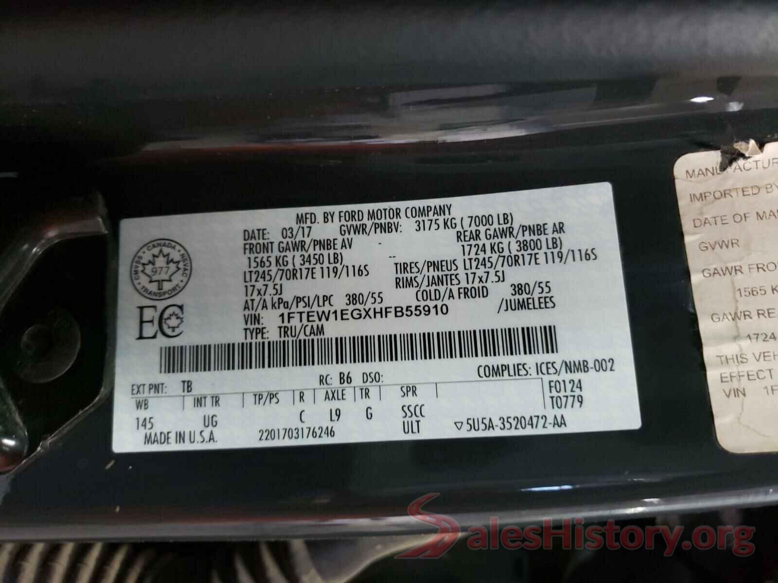 1FTEW1EGXHFB55910 2017 FORD F150