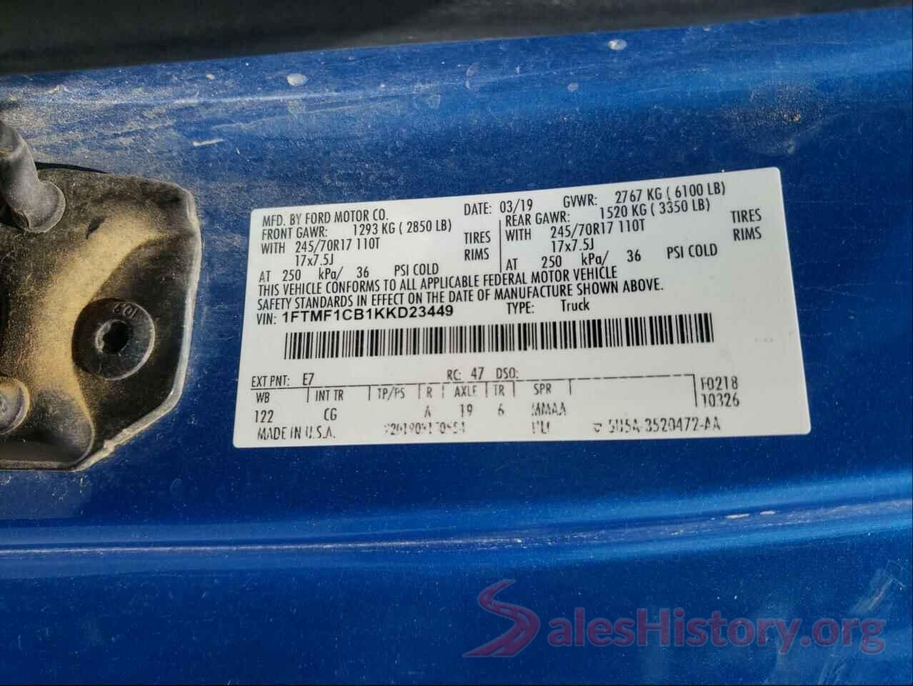 1FTMF1CB1KKD23449 2019 FORD F150