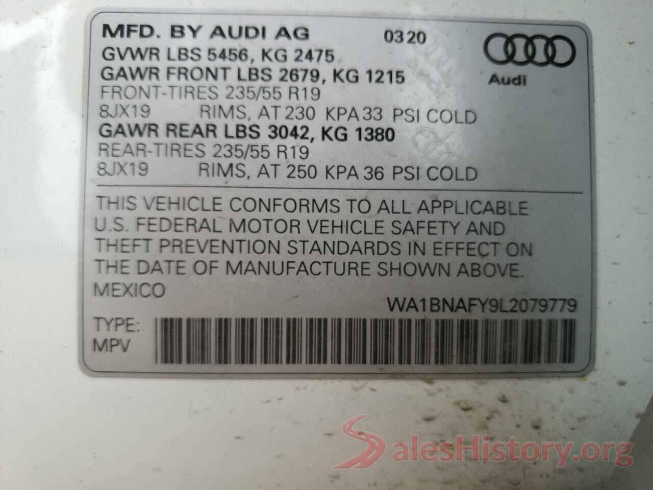 WA1BNAFY9L2079779 2020 AUDI Q5