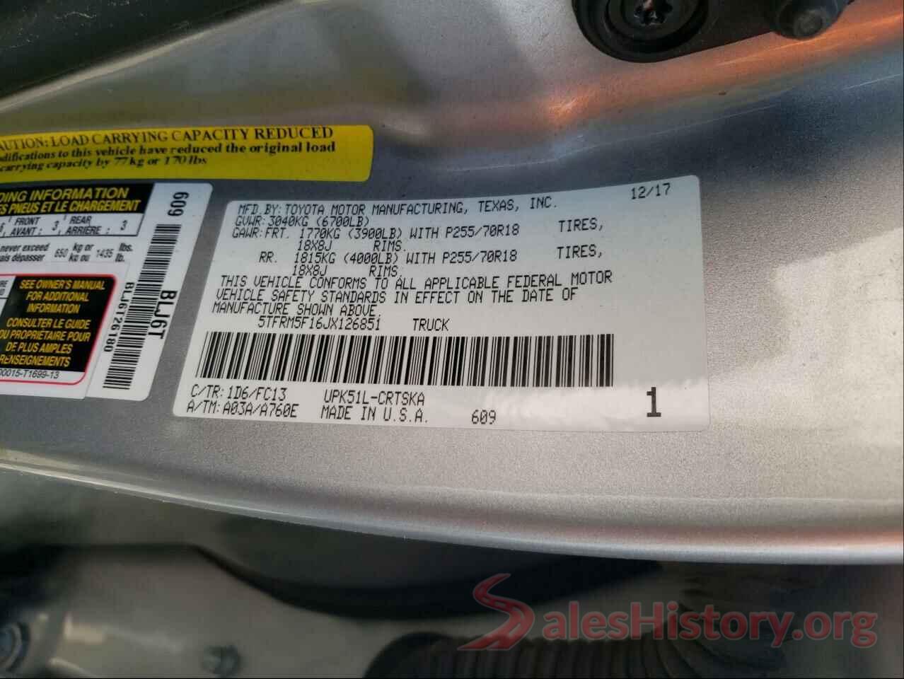 5TFRM5F16JX126851 2018 TOYOTA TUNDRA