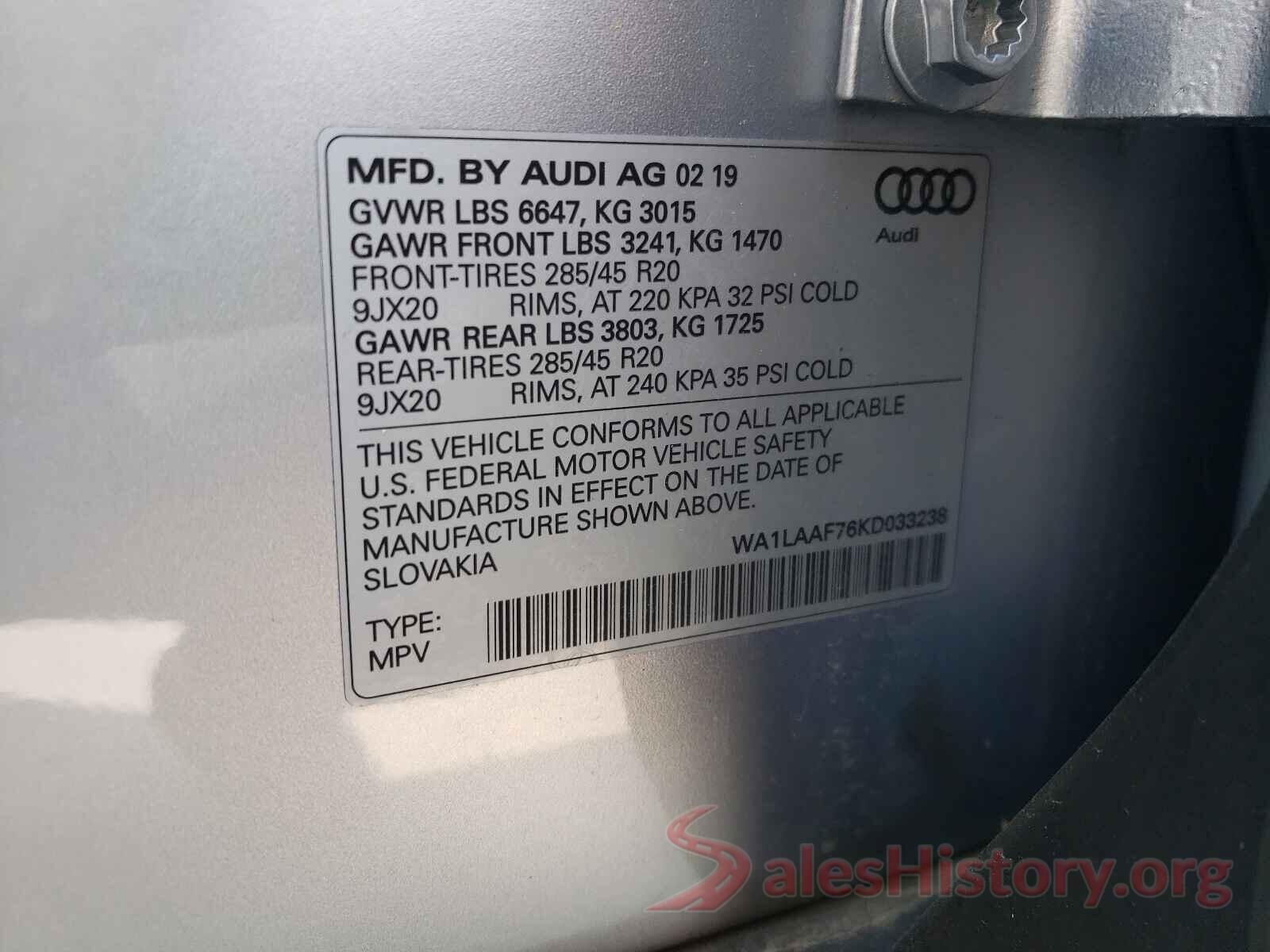 WA1LAAF76KD033238 2019 AUDI Q7