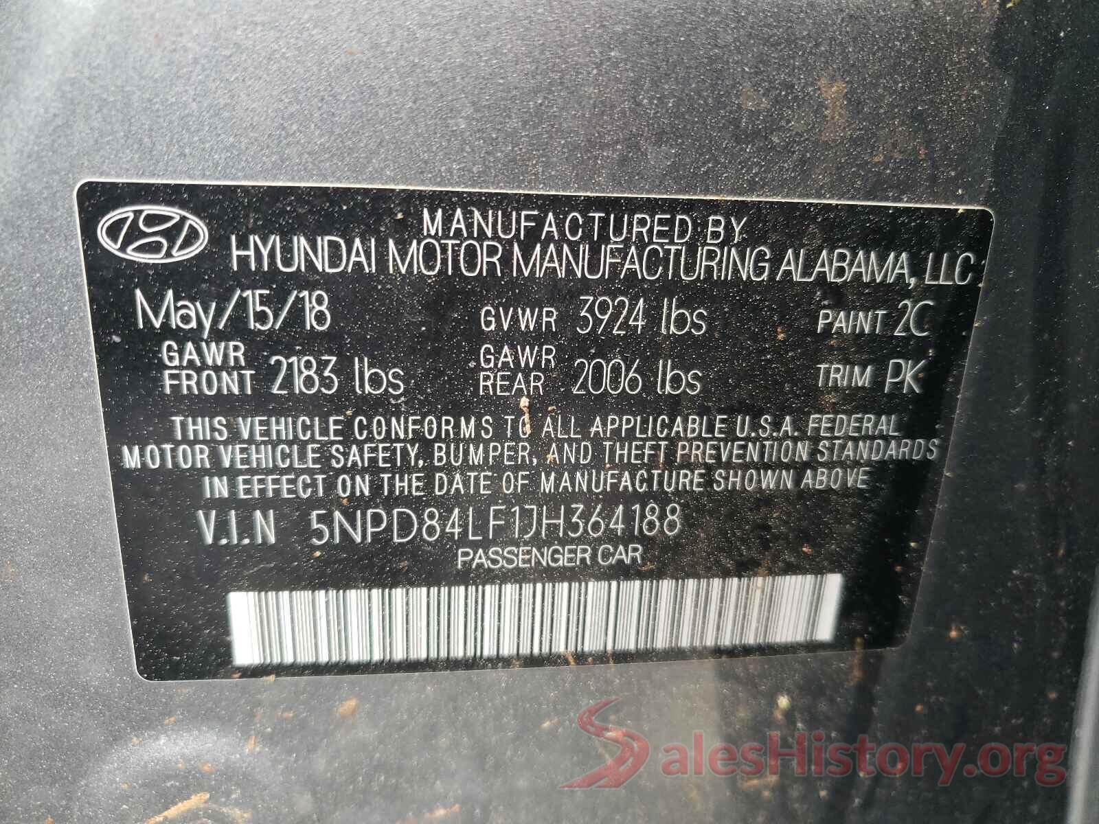 5NPD84LF1JH364188 2018 HYUNDAI ELANTRA