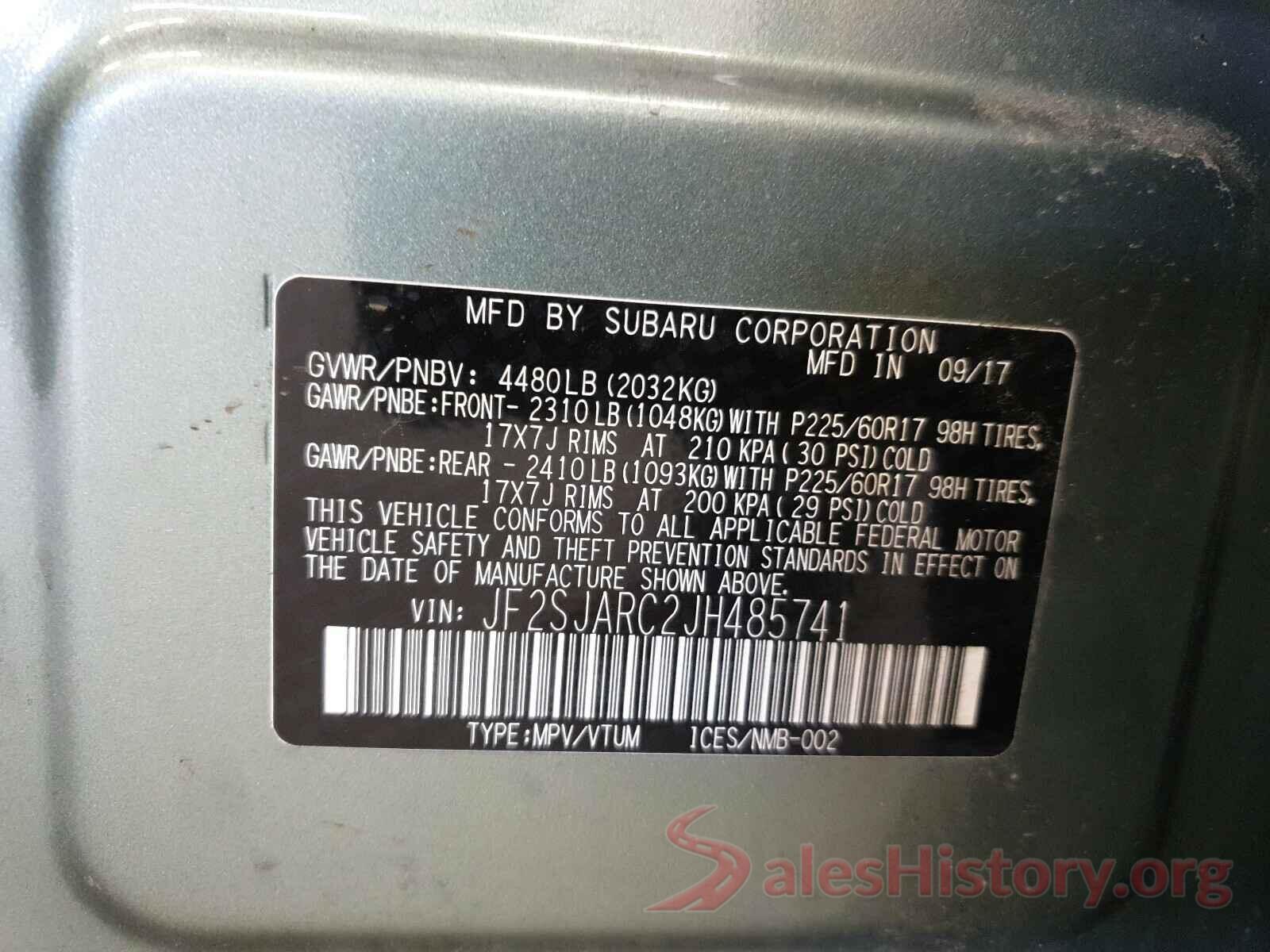 JF2SJARC2JH485741 2018 SUBARU FORESTER