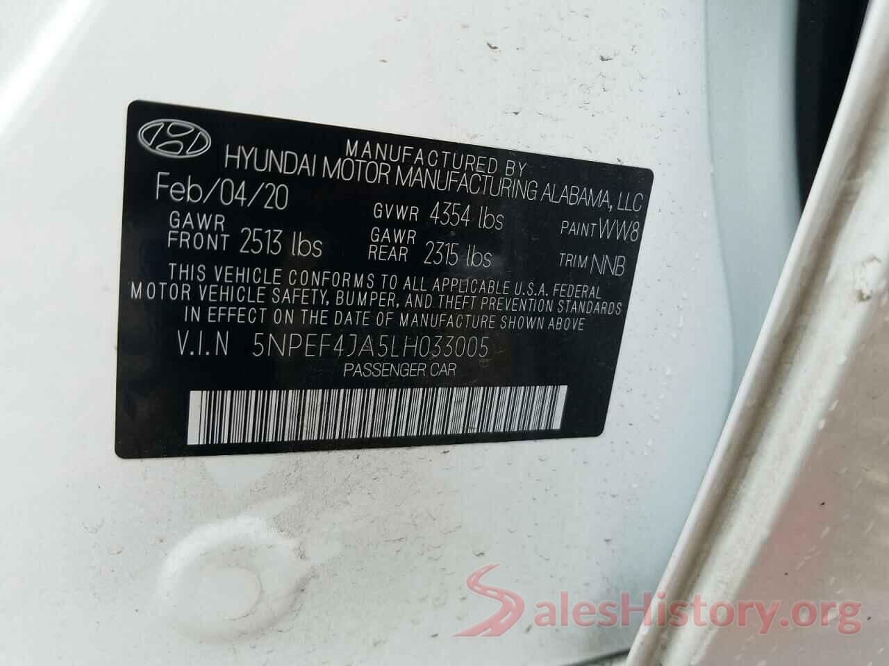 5NPEF4JA5LH033005 2020 HYUNDAI SONATA