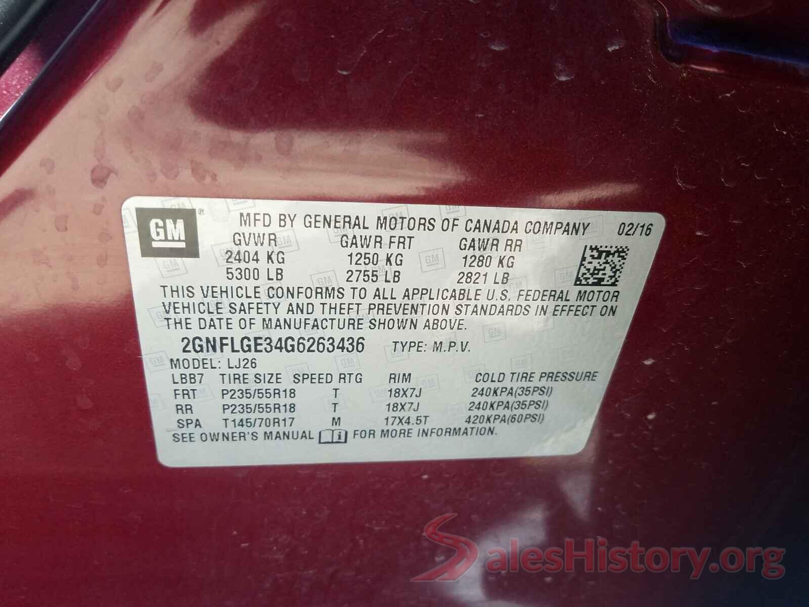 2GNFLGE34G6263436 2016 CHEVROLET EQUINOX