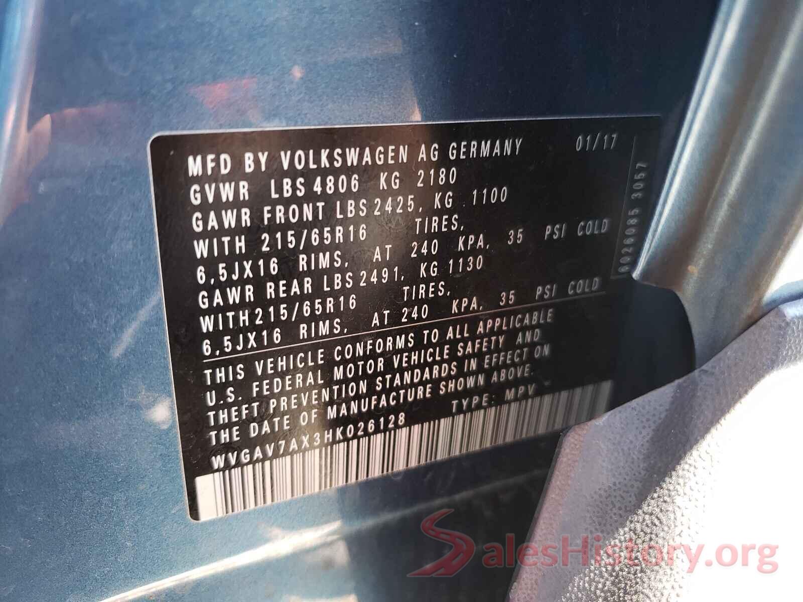 WVGAV7AX3HK026128 2017 VOLKSWAGEN TIGUAN