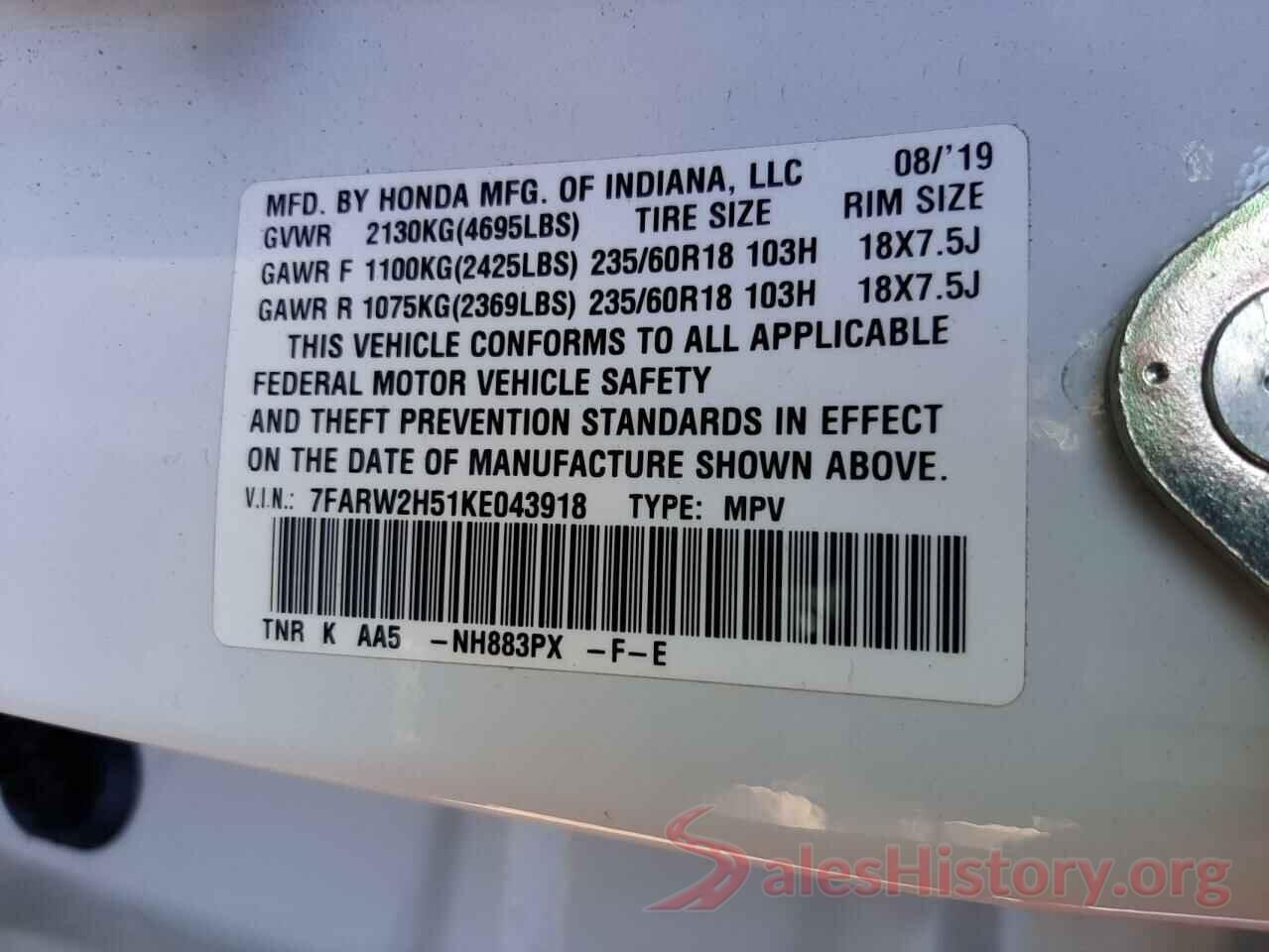 7FARW2H51KE043918 2019 HONDA CRV