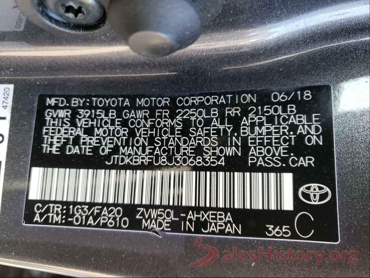 JTDKBRFU8J3068354 2018 TOYOTA PRIUS