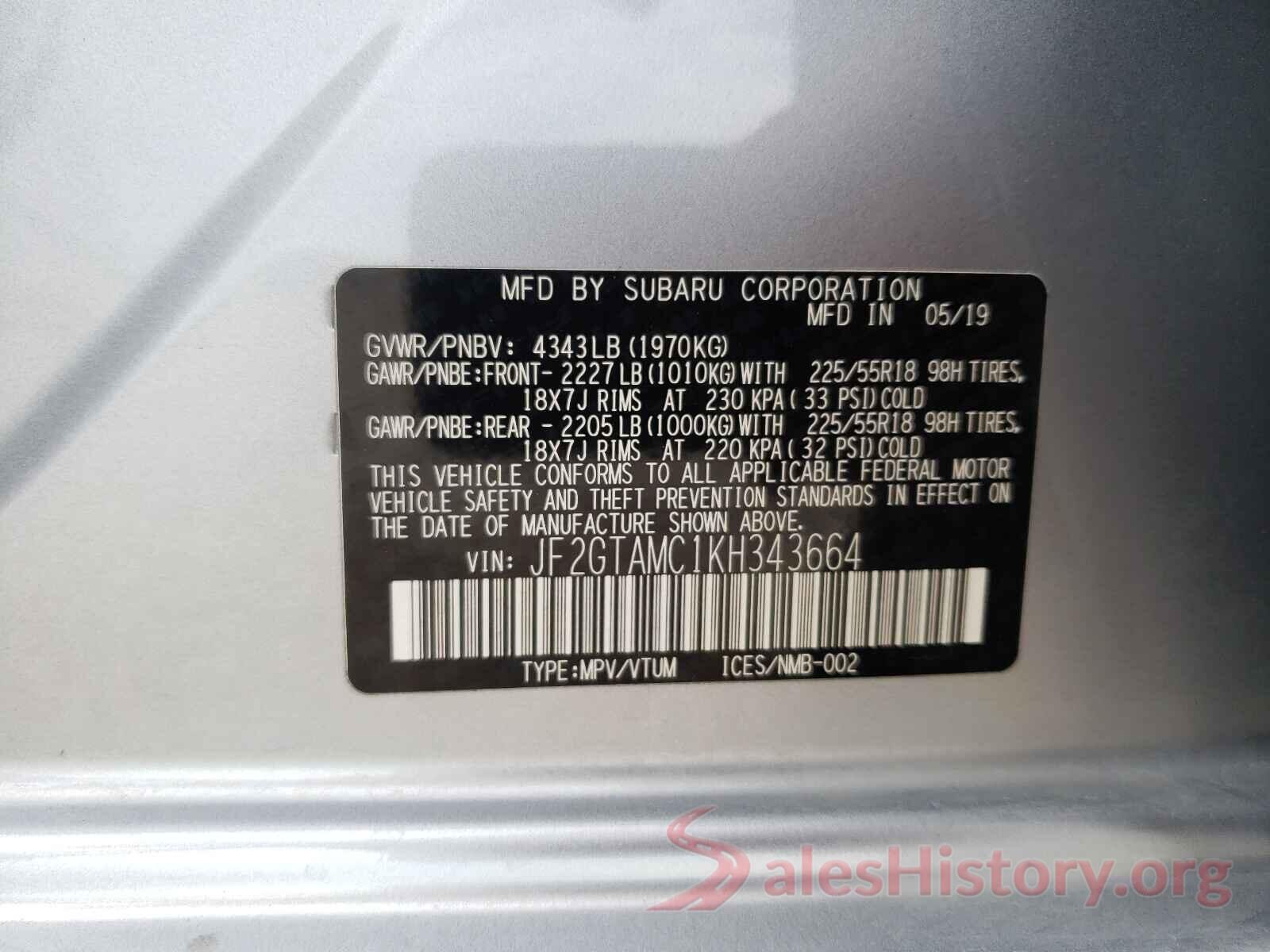 JF2GTAMC1KH343664 2019 SUBARU CROSSTREK