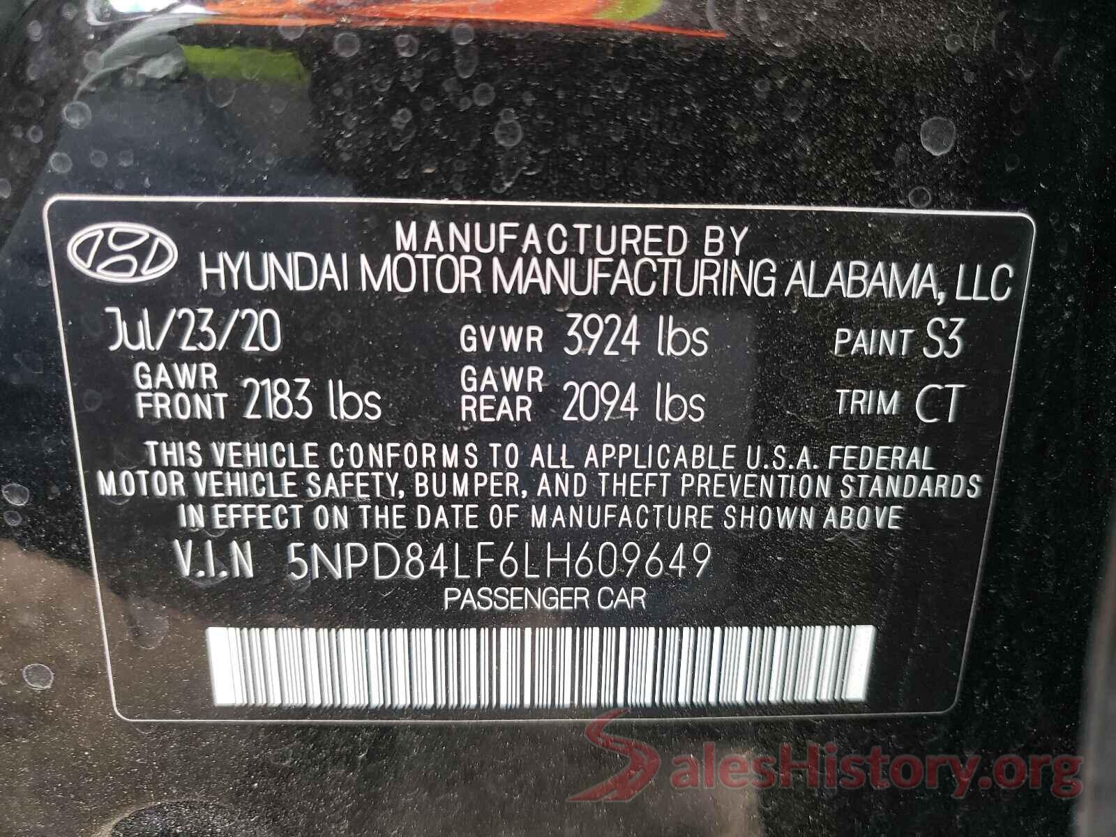 5NPD84LF6LH609649 2020 HYUNDAI ELANTRA