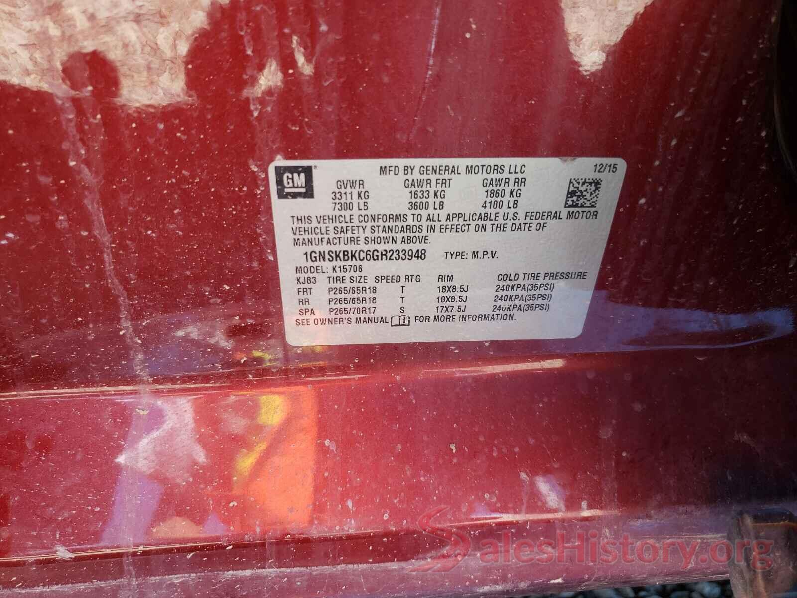 1GNSKBKC6GR233948 2016 CHEVROLET TAHOE