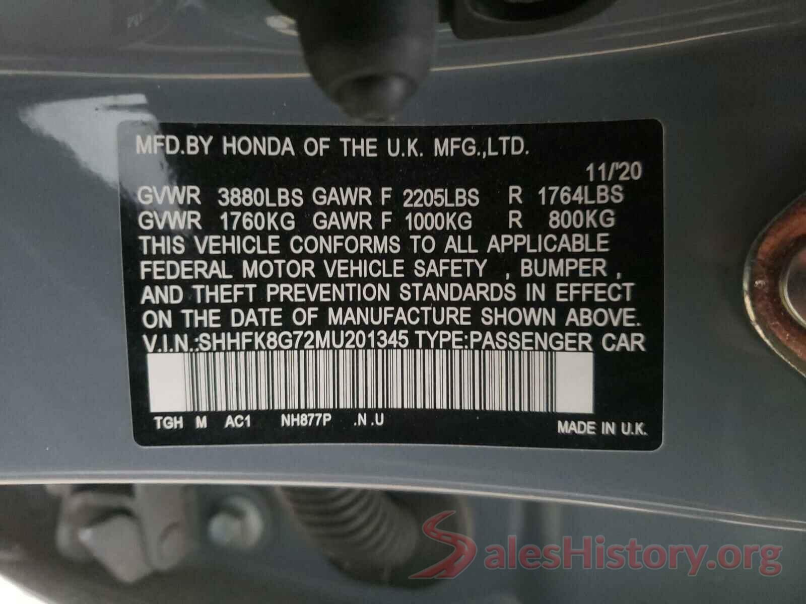 SHHFK8G72MU201345 2021 HONDA CIVIC