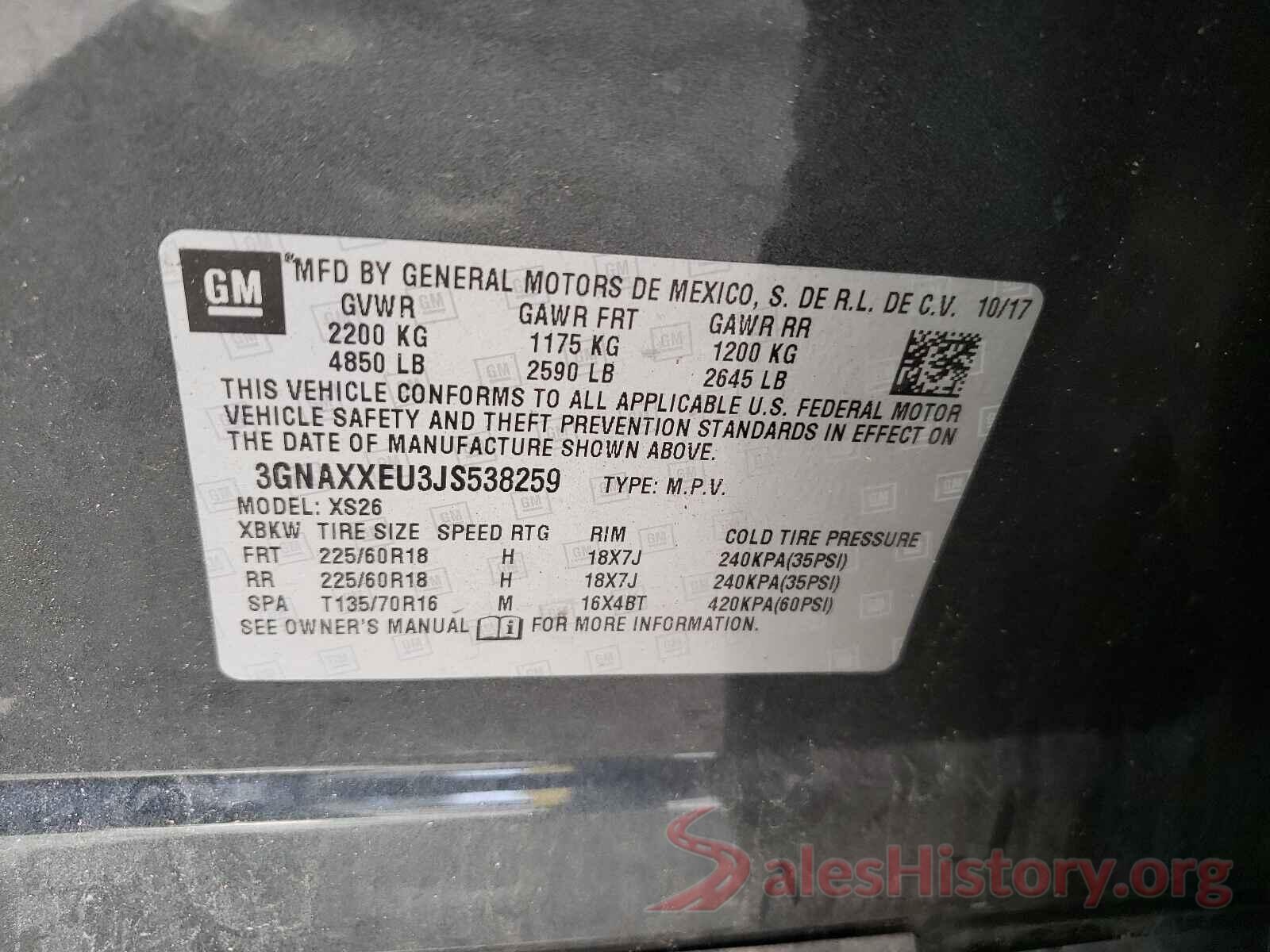 3GNAXXEU3JS538259 2018 CHEVROLET EQUINOX