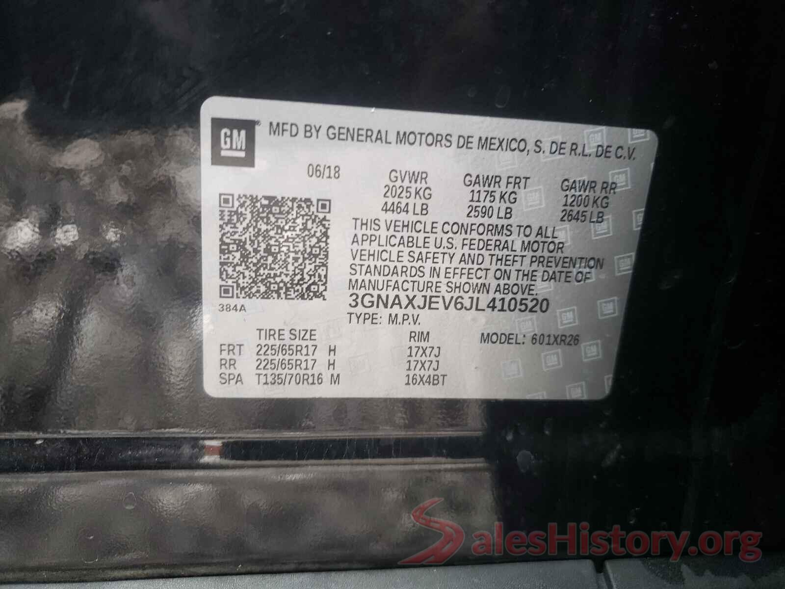 3GNAXJEV6JL410520 2018 CHEVROLET EQUINOX