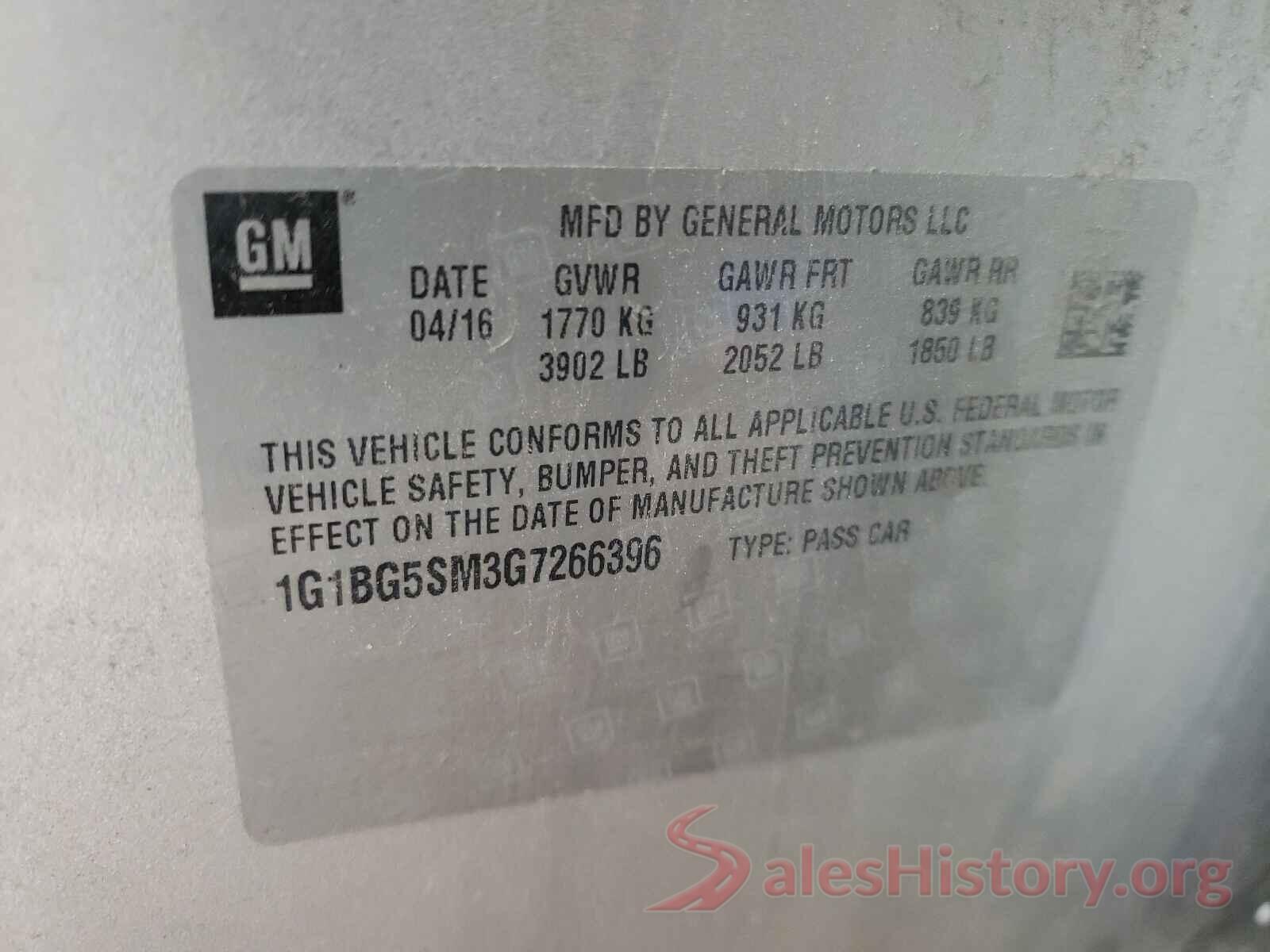 1G1BG5SM3G7266396 2016 CHEVROLET CRUZE