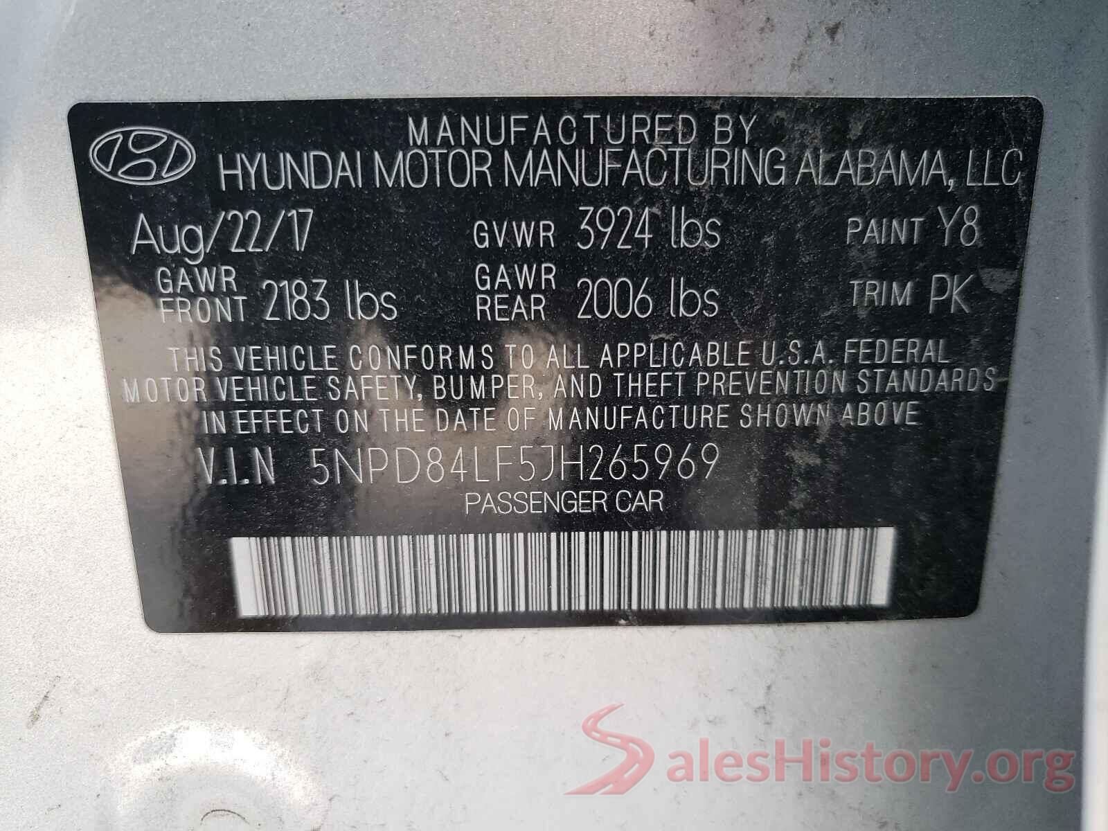 5NPD84LF5JH265969 2018 HYUNDAI ELANTRA