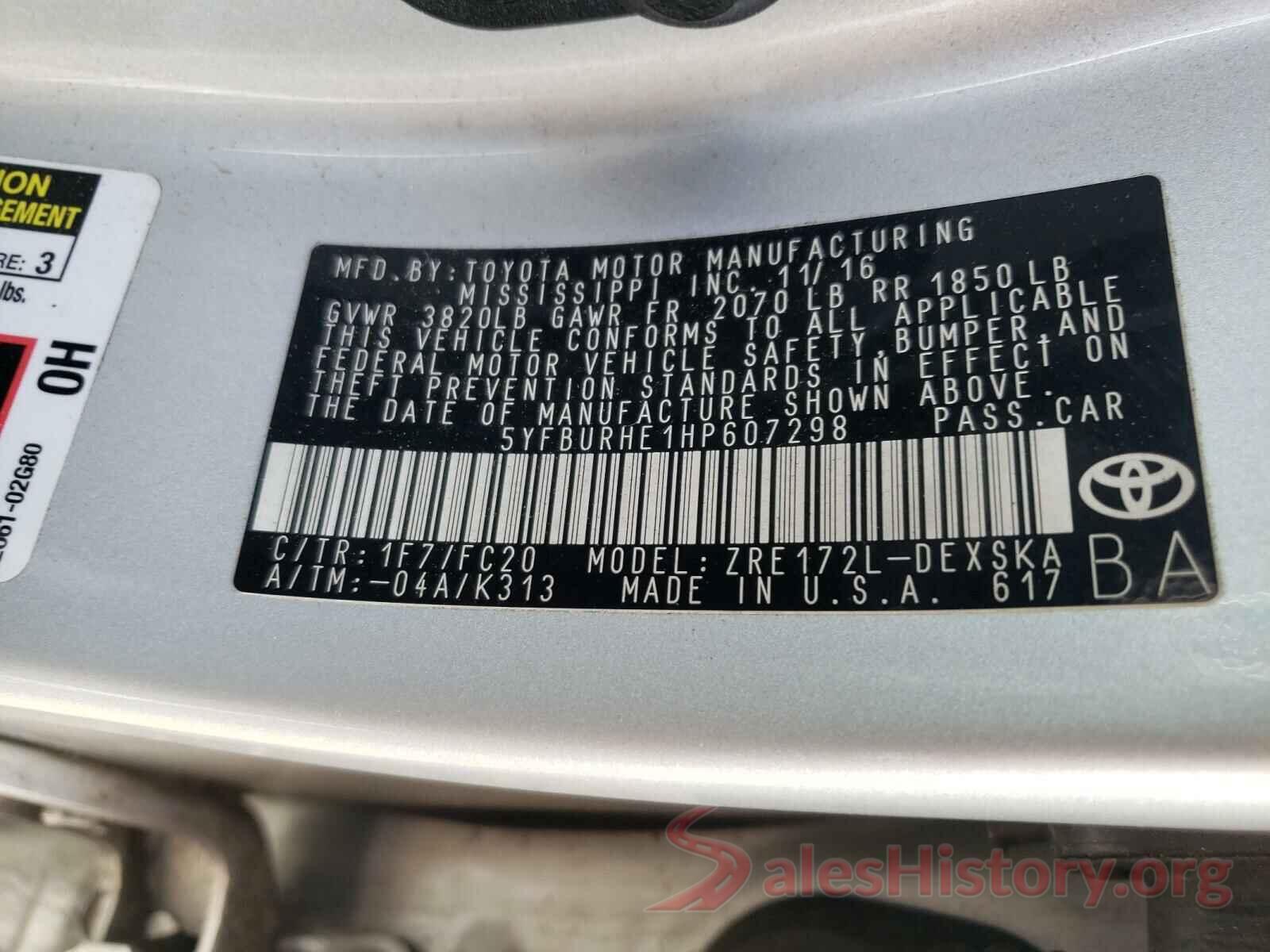 5YFBURHE1HP607298 2017 TOYOTA COROLLA