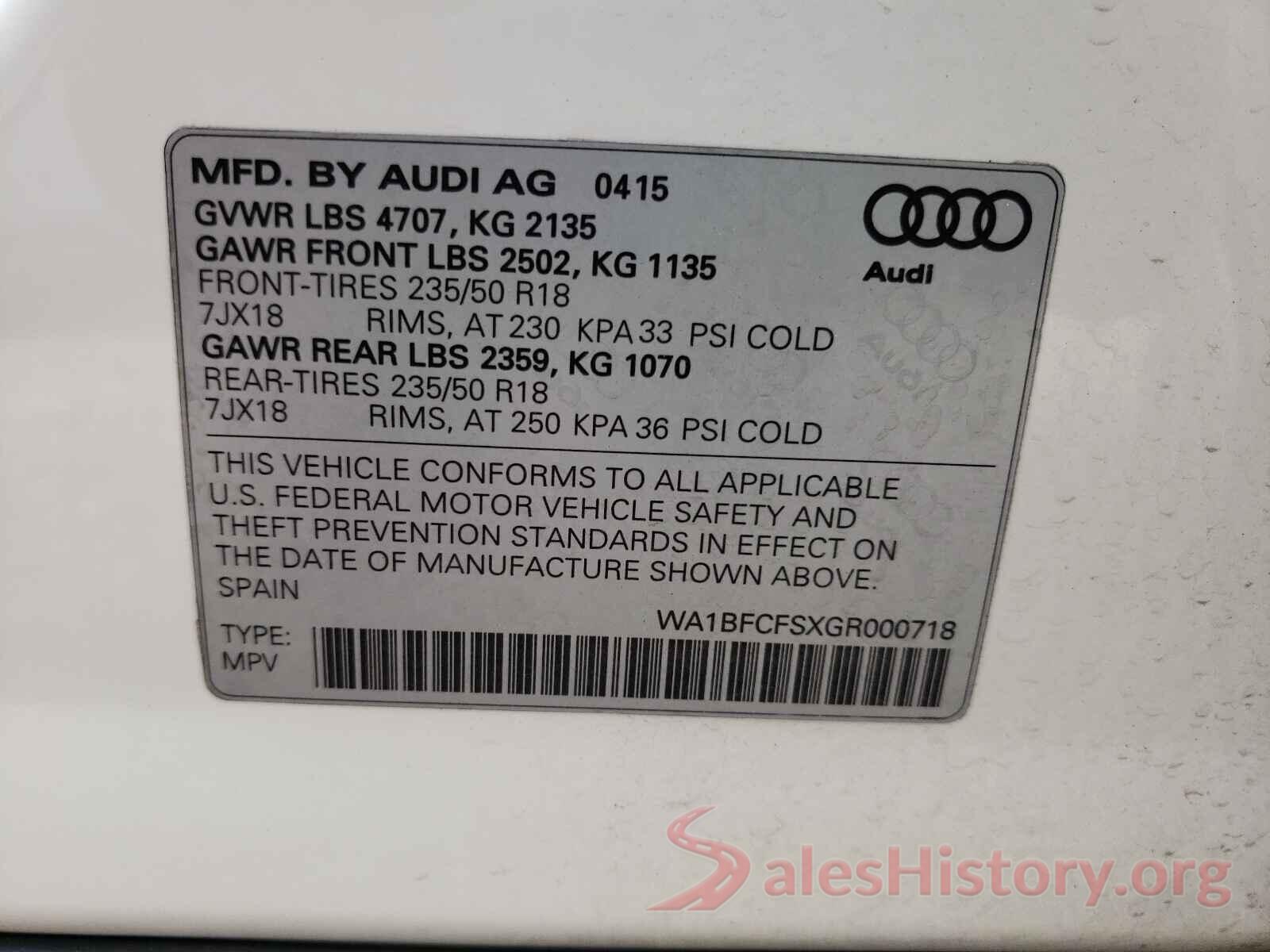 WA1BFCFSXGR000718 2016 AUDI Q3