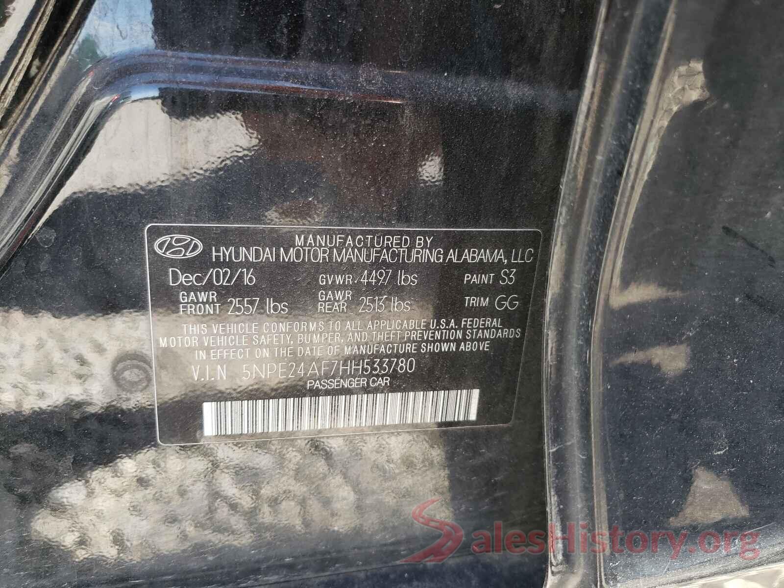 5NPE24AF7HH533780 2017 HYUNDAI SONATA