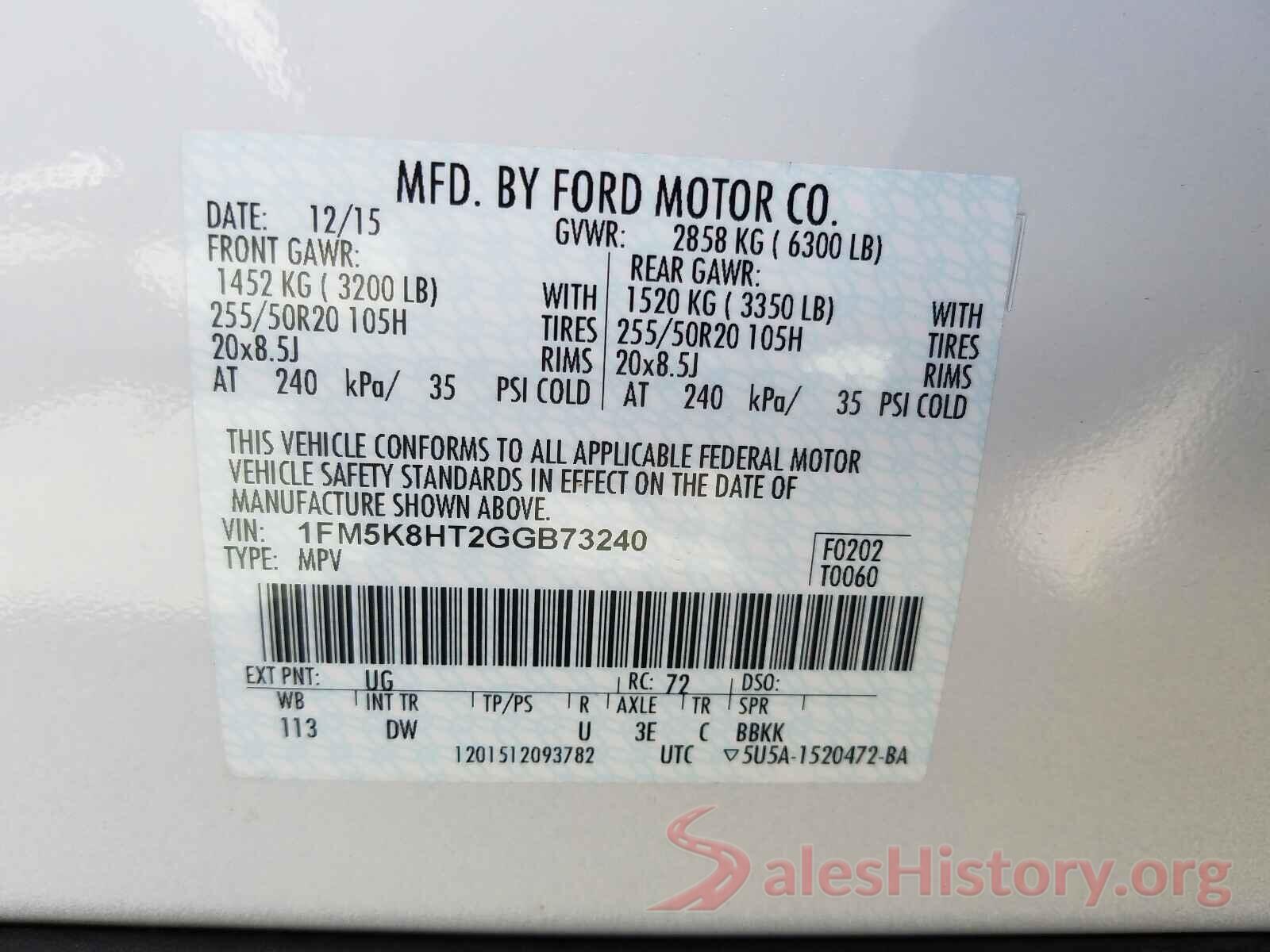 1FM5K8HT2GGB73240 2016 FORD EXPLORER