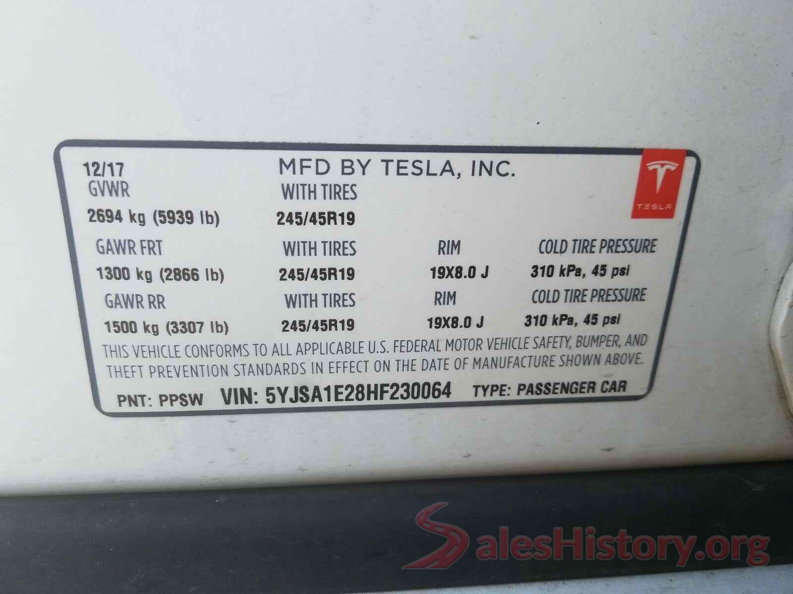 5YJSA1E28HF230064 2017 TESLA MODEL S