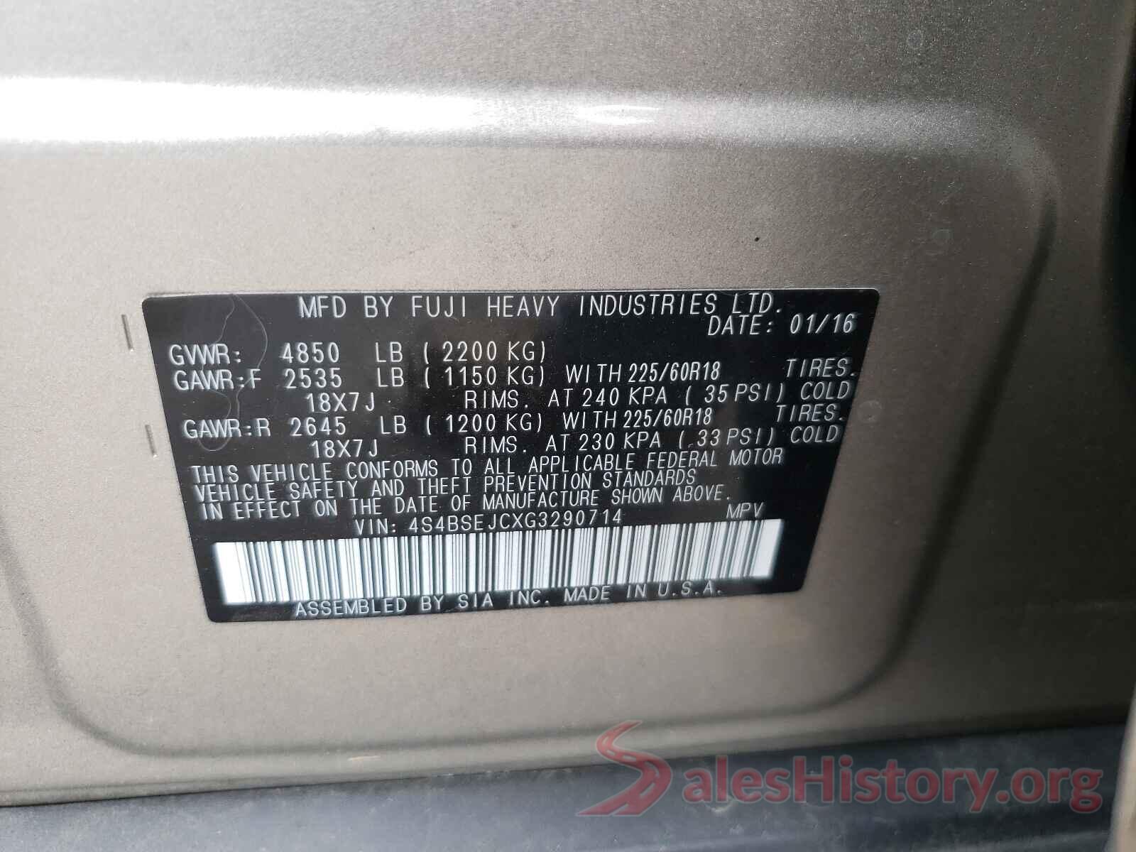 4S4BSEJCXG3290714 2016 SUBARU OUTBACK