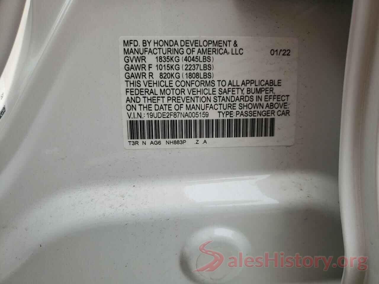 19UDE2F87NA005159 2022 ACURA ILX